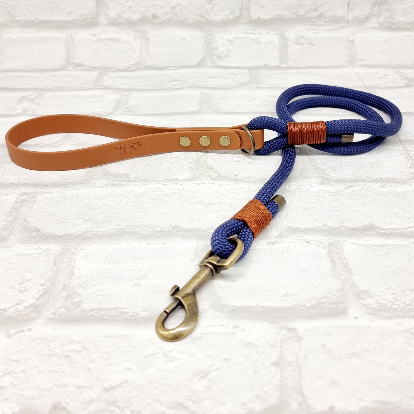 NAVY & LIGHT BROWN - Premium Rope & BioThane® Dog Collar/Lead/Bundles