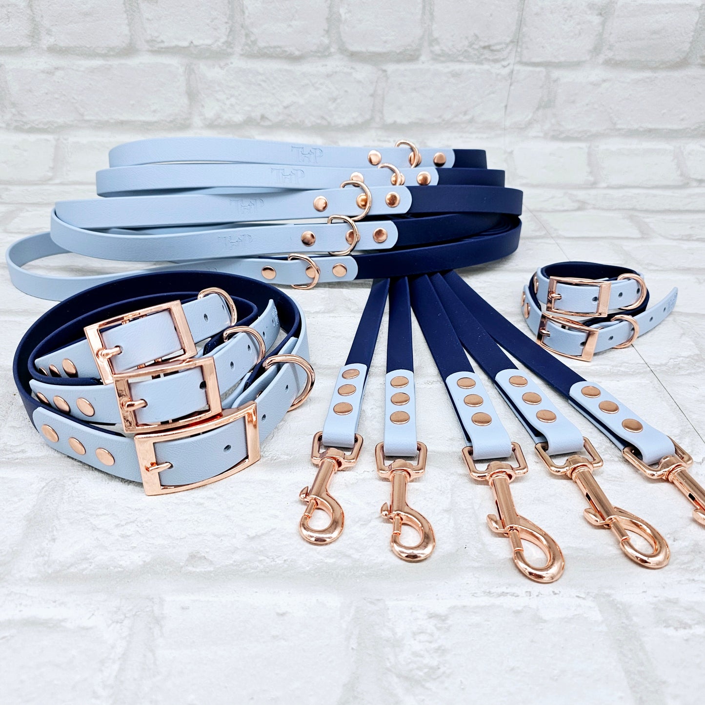 NAVY / PASTEL BLUE - Waterproof BioThane© 2-coloured Dog Collar/Lead/Bundle