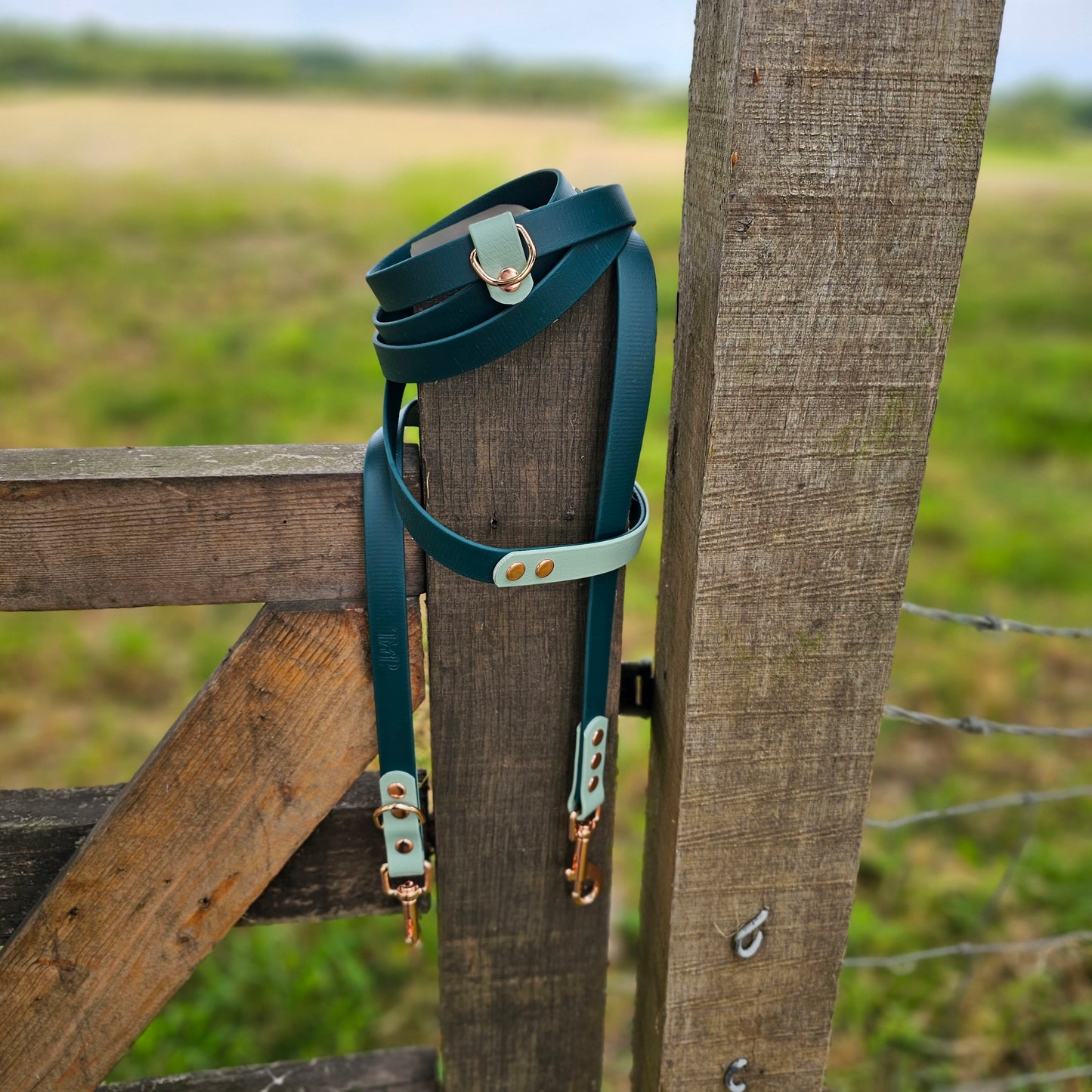 Dark Green & Sage - BioThane® waterproof Handsfree Dog Training Lead / Multiway Dog Lead