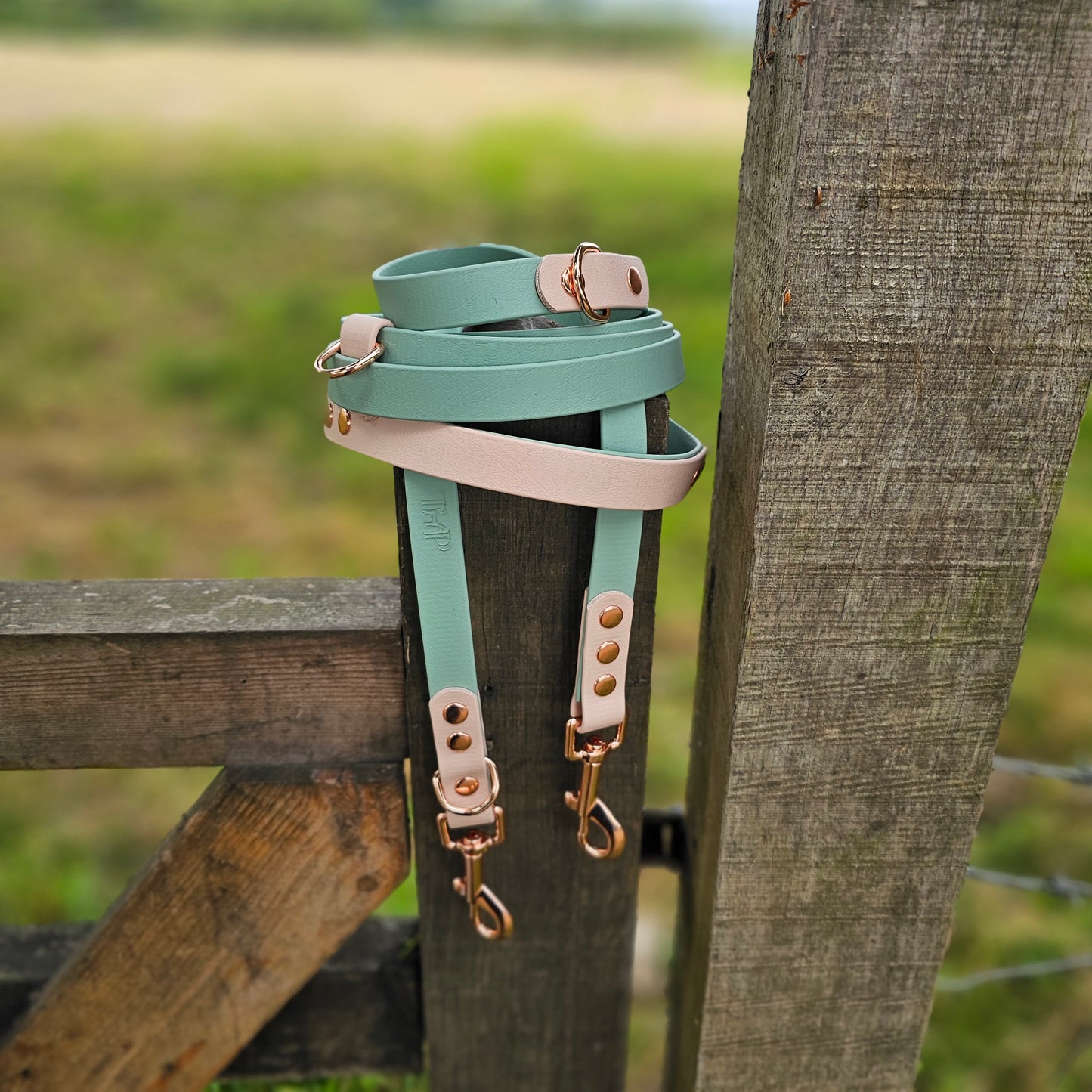 Sage & Powder Pearl - BioThane® waterproof Handsfree Dog Training Lead / Multiway Dog Lead