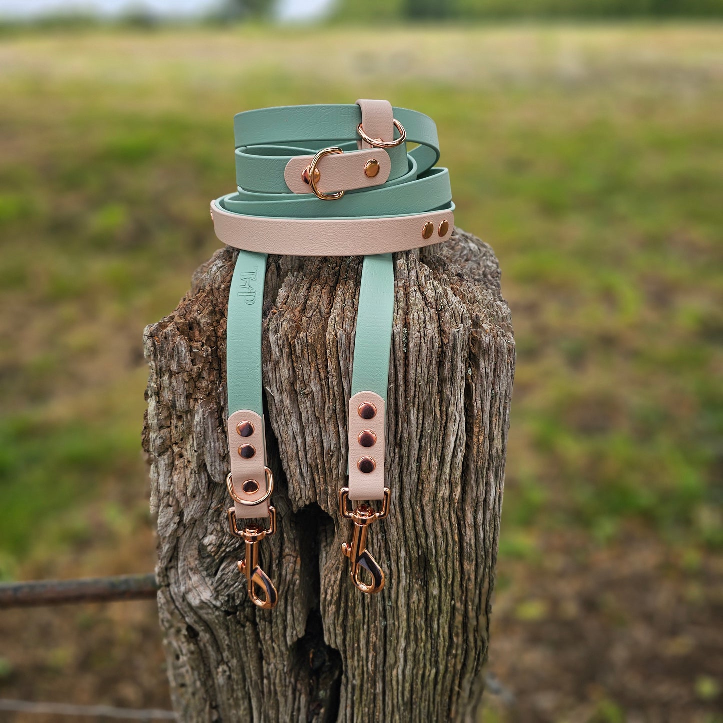 Sage & Powder Pearl - BioThane® waterproof Handsfree Dog Training Lead / Multiway Dog Lead