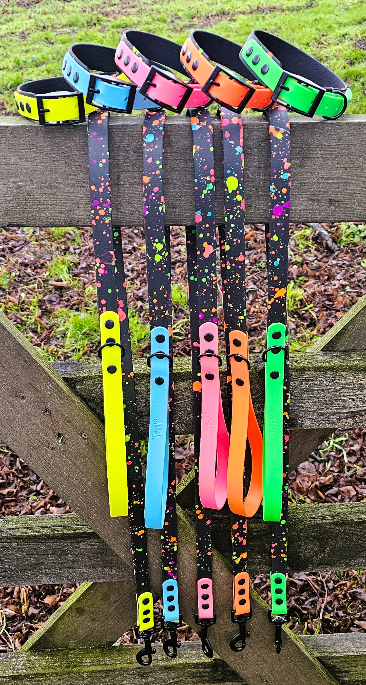 Black & Neon Yellow – Waterproof BioThane® Splatter Dog Lead (Neon Collection)