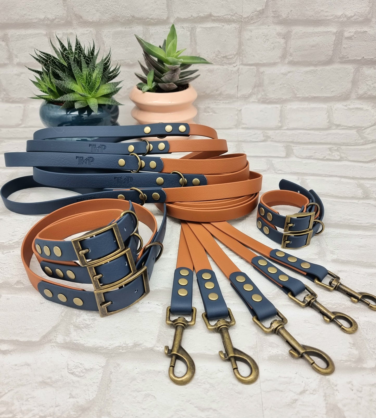 LIGHT BROWN / KEROSENE - Waterproof BioThane© 2-coloured Dog Collar/Lead/Bundle
