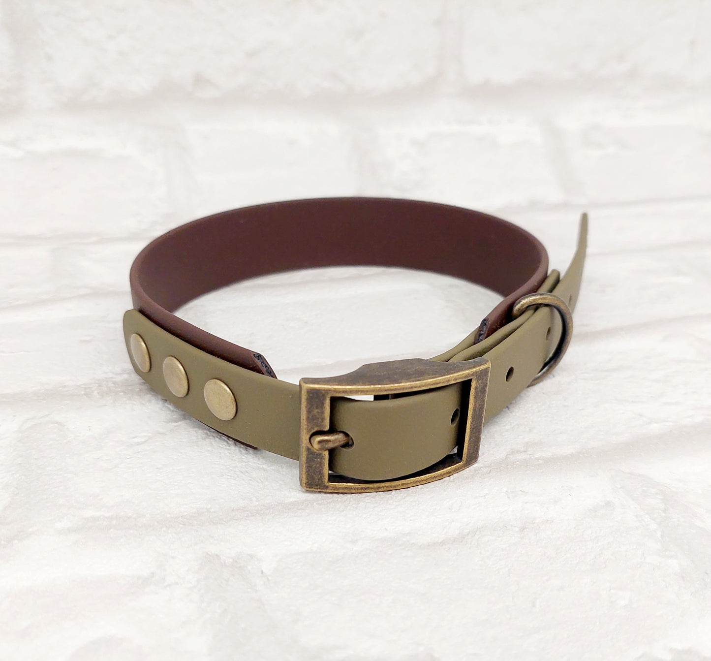 DARK BROWN / OLIVE - Waterproof BioThane© 2-coloured Dog Collar/Lead/Bundle