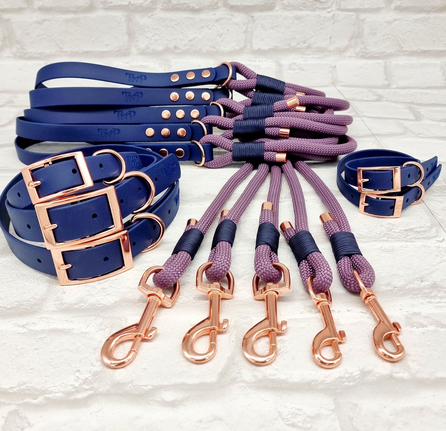 MAUVE & NAVY - Premium Rope & BioThane® Dog Collar/Lead/Bundles