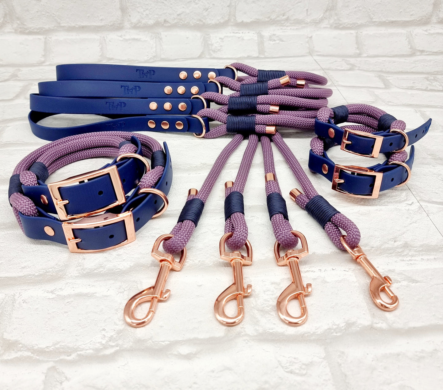 MAUVE & NAVY - Premium Rope & BioThane® Dog Collar/Lead/Bundles