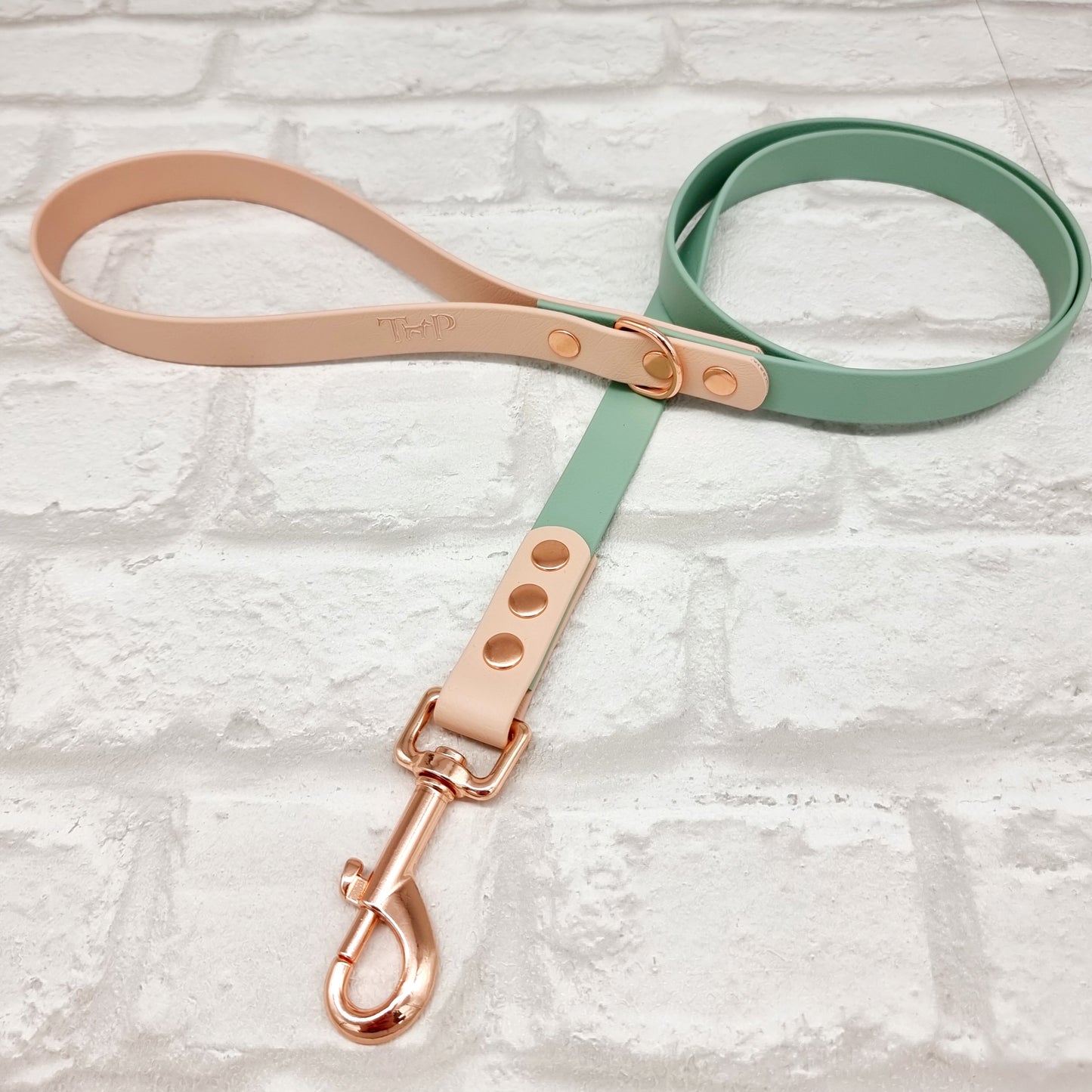 SAGE / POWDER PEARL - Waterproof BioThane© 2-coloured Dog Collar/Lead/Bundle