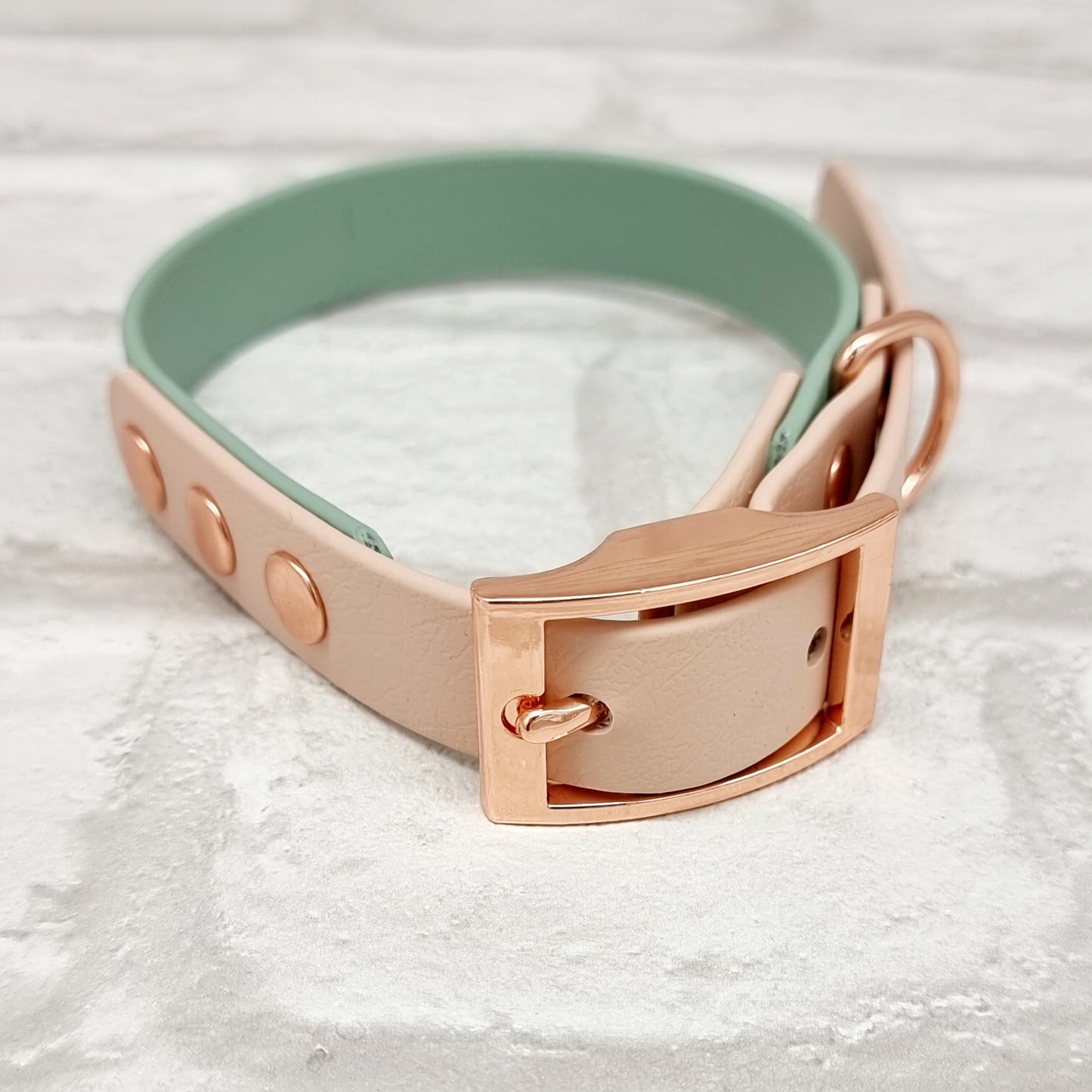 SAGE / POWDER PEARL - Waterproof BioThane© 2-coloured Dog Collar/Lead/Bundle