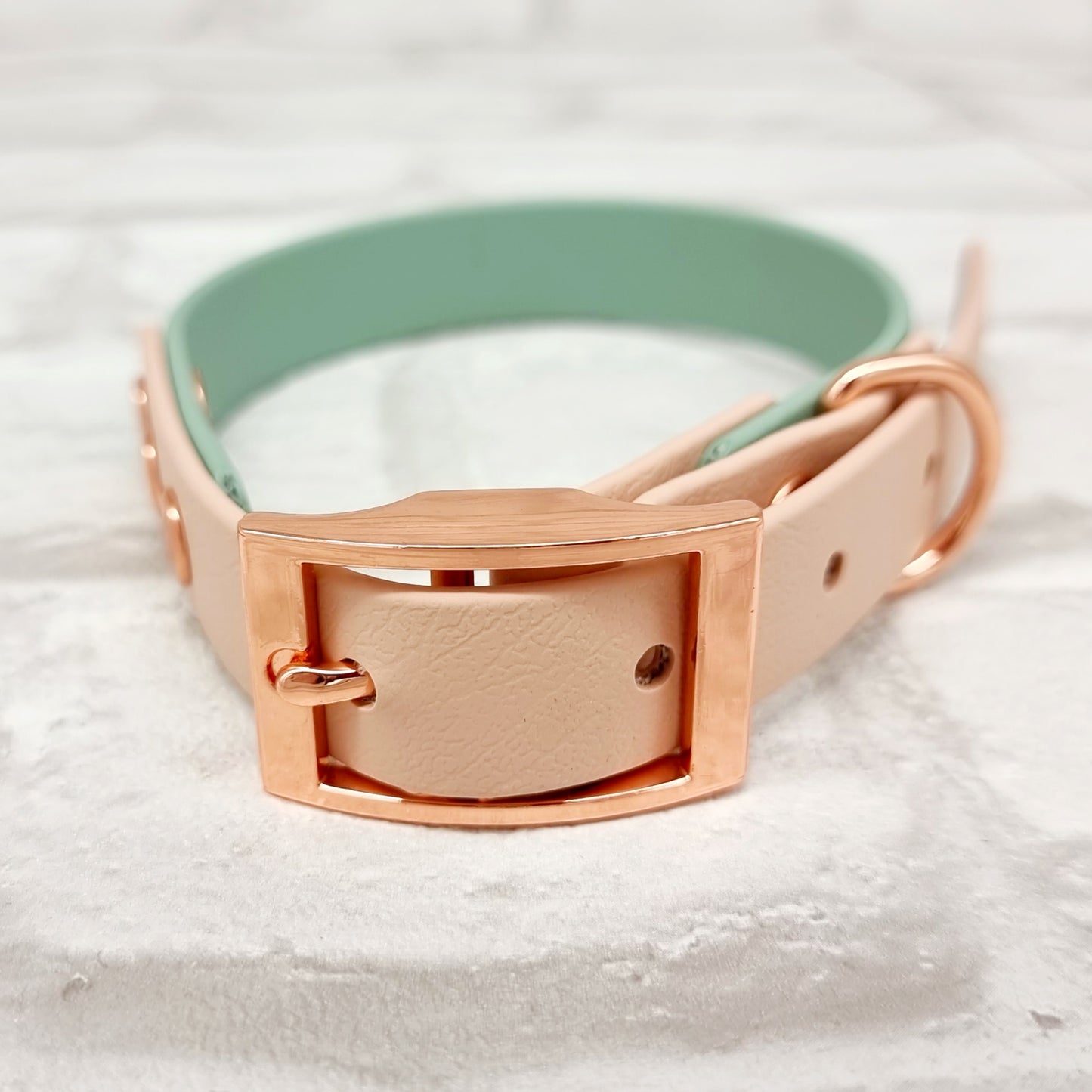 SAGE / POWDER PEARL - Waterproof BioThane© 2-coloured Dog Collar/Lead/Bundle