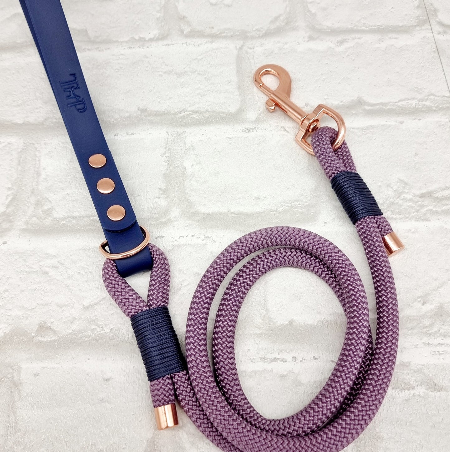 JfP MAUVE & NAVY - Rope & BioThane® Dog Collar & Lead
