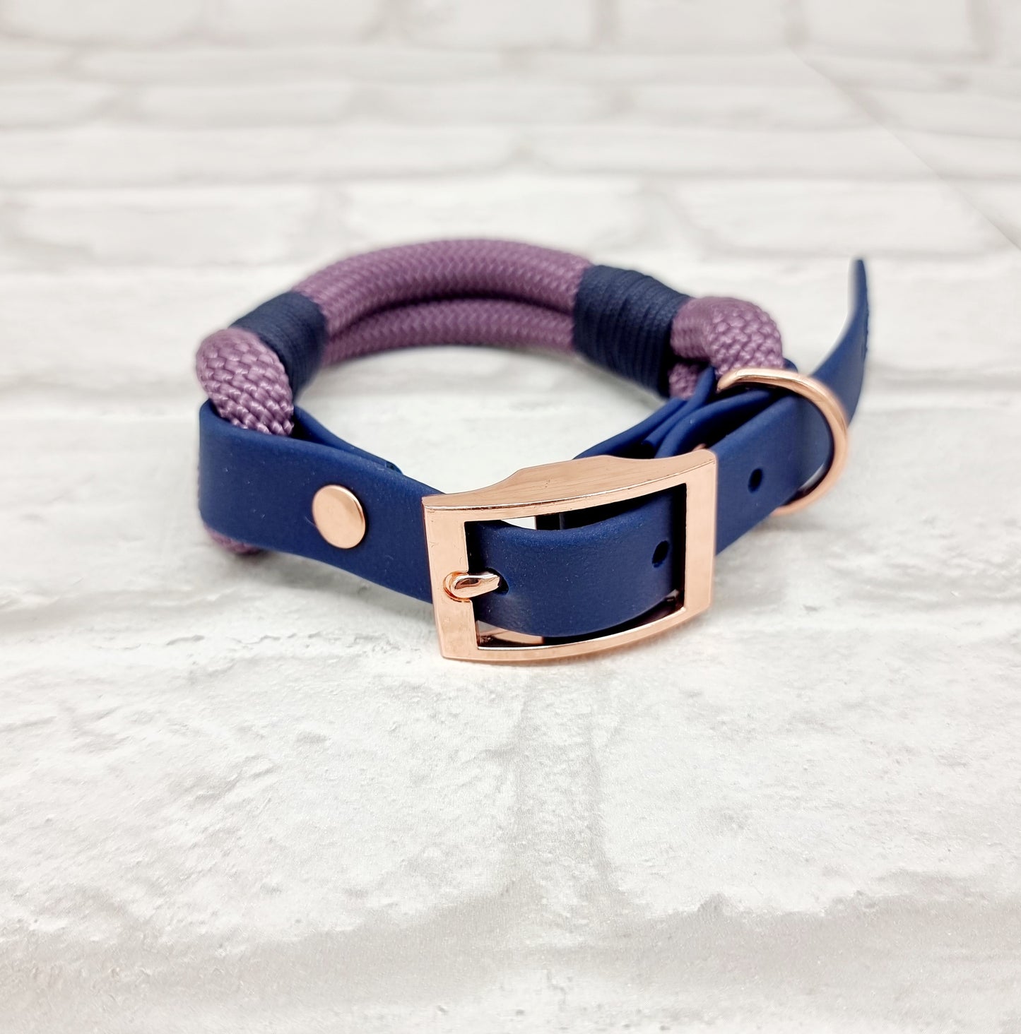 MAUVE & NAVY - Premium Rope & BioThane® Dog Collar/Lead/Bundles