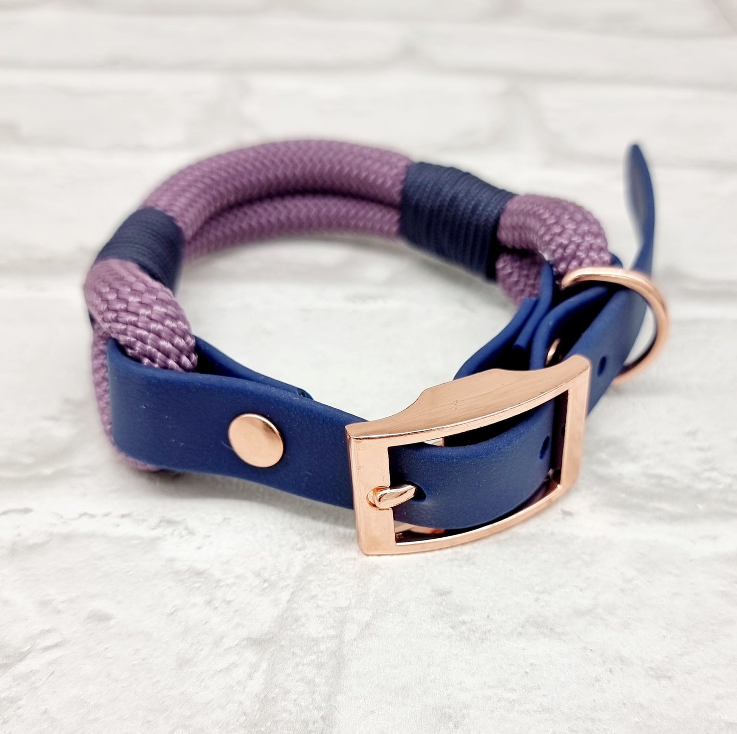 MAUVE & NAVY - Premium Rope & BioThane® Dog Collar/Lead/Bundles