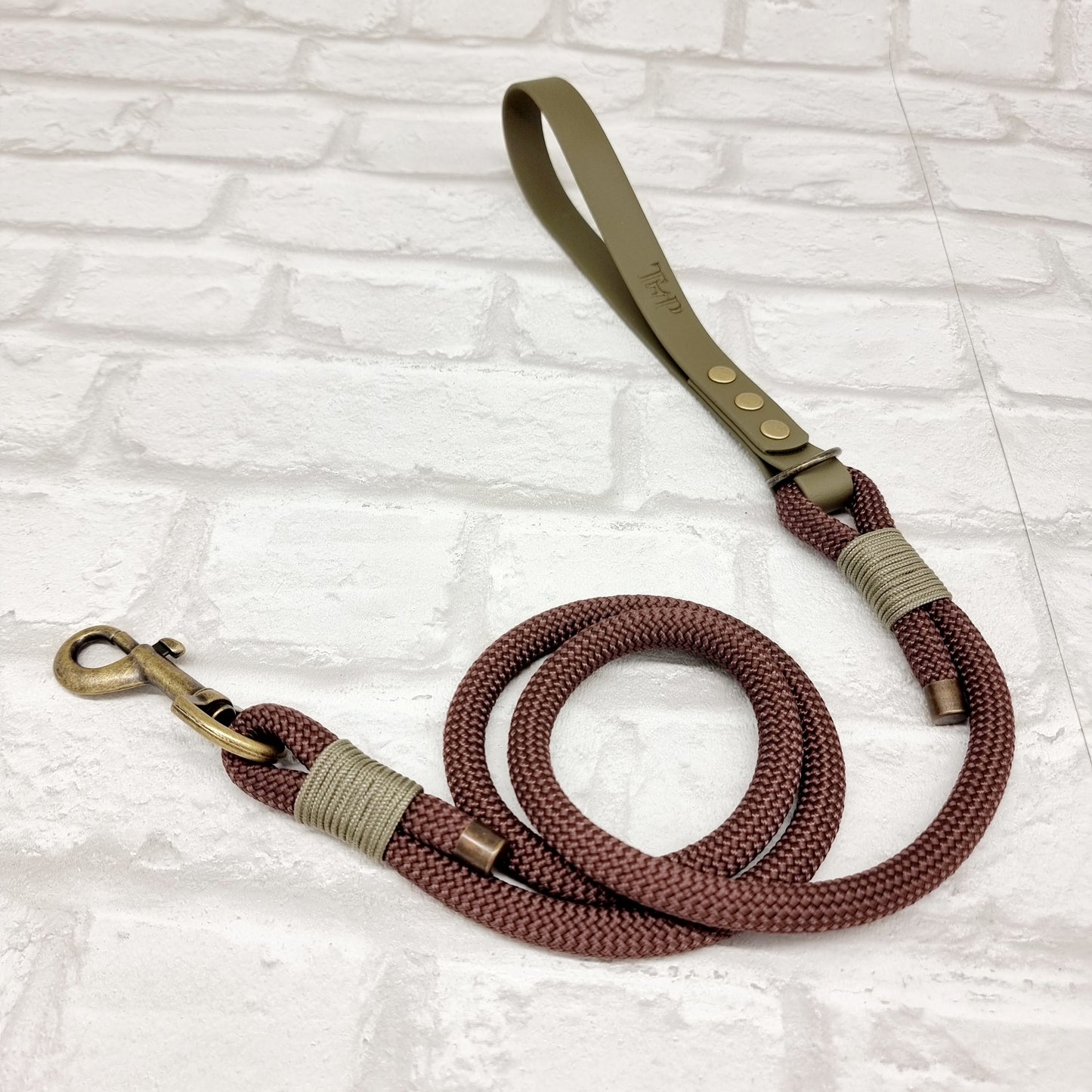 JfP PAF - CHOCBROWN & OLIVE - Rope & BioThane® Dog Collar & Lead