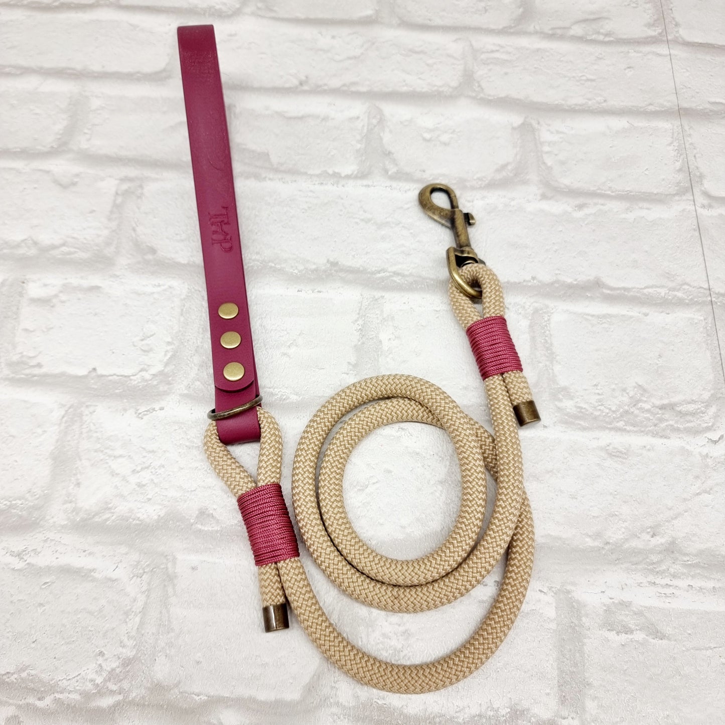 JfP - SAND & BURGUNDY - Rope & BioThane® Dog Collar & Lead