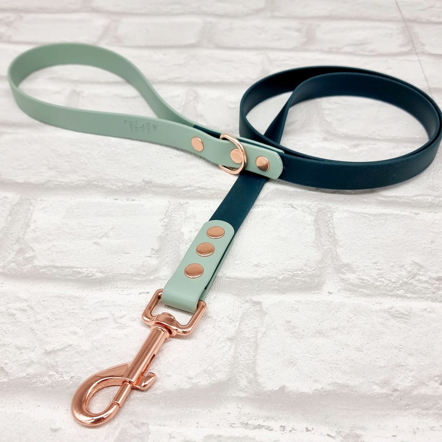 JfP PAF - DK GREEN / SAGE - Waterproof BioThane© 2-coloured Dog Collar & Lead