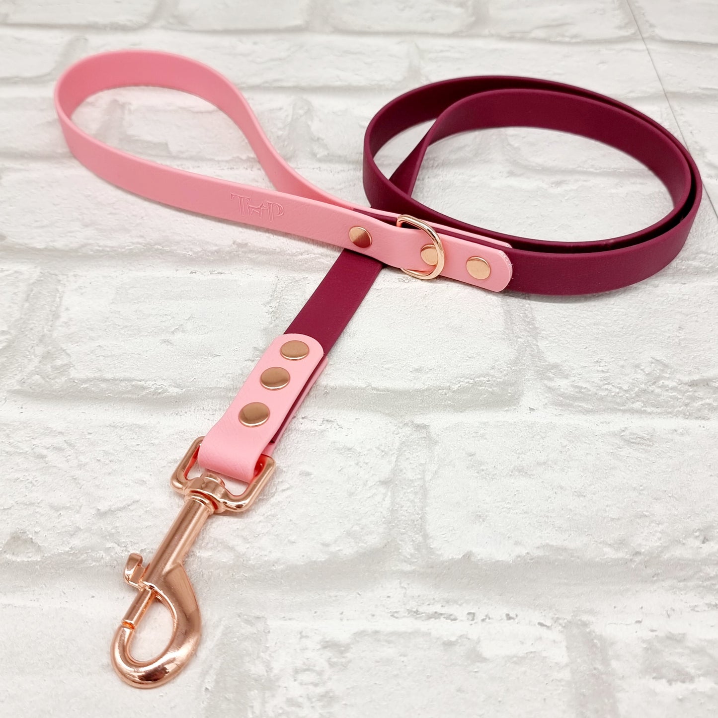 BURGUNDY / BABY PINK - Waterproof BioThane© 2-coloured Dog Collar/Lead/Set/Bundle