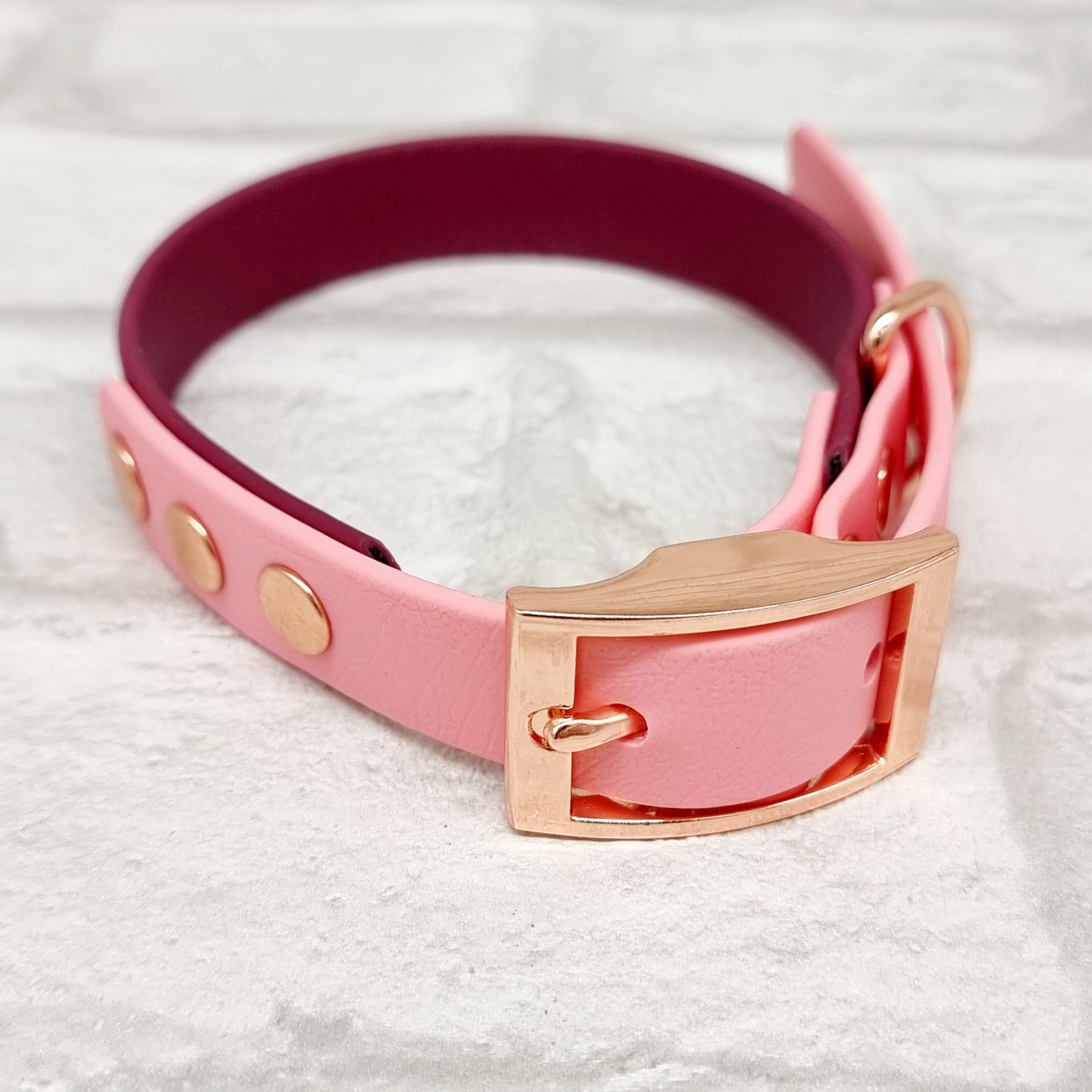 BURGUNDY / BABY PINK - Waterproof BioThane© 2-coloured Dog Collar/Lead/Set/Bundle