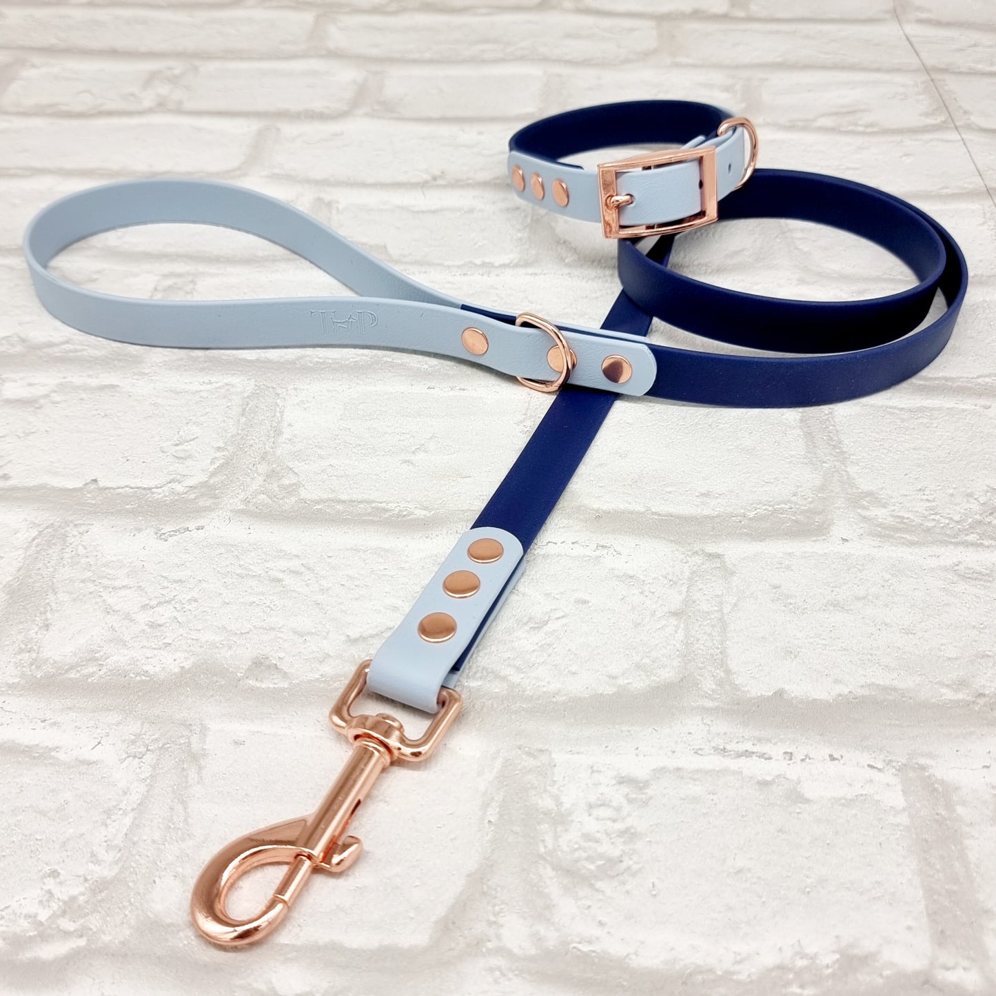 NAVY / PASTEL BLUE - Waterproof BioThane© 2-coloured Dog Collar/Lead/Bundle