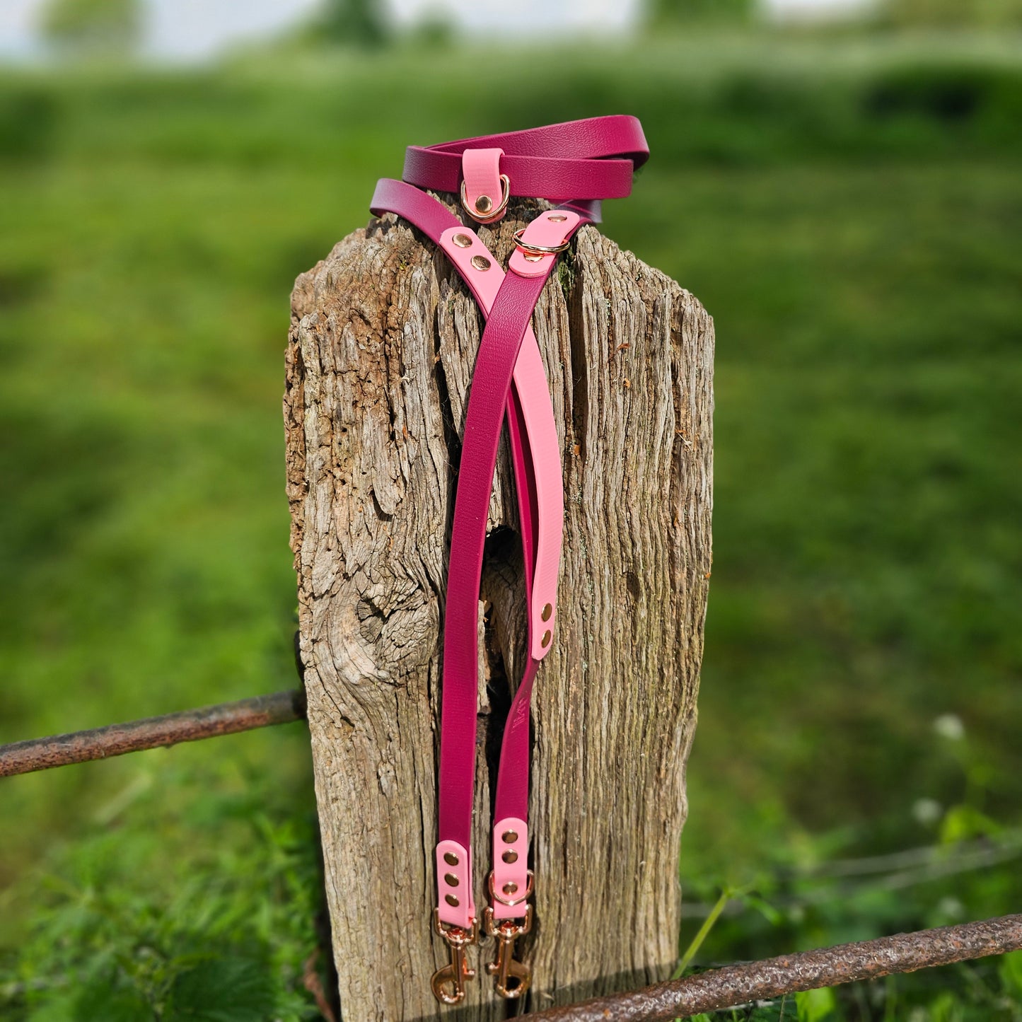 Burgundy & Baby Pink - BioThane® waterproof Handsfree Dog Training Lead / Multiway Dog Lead