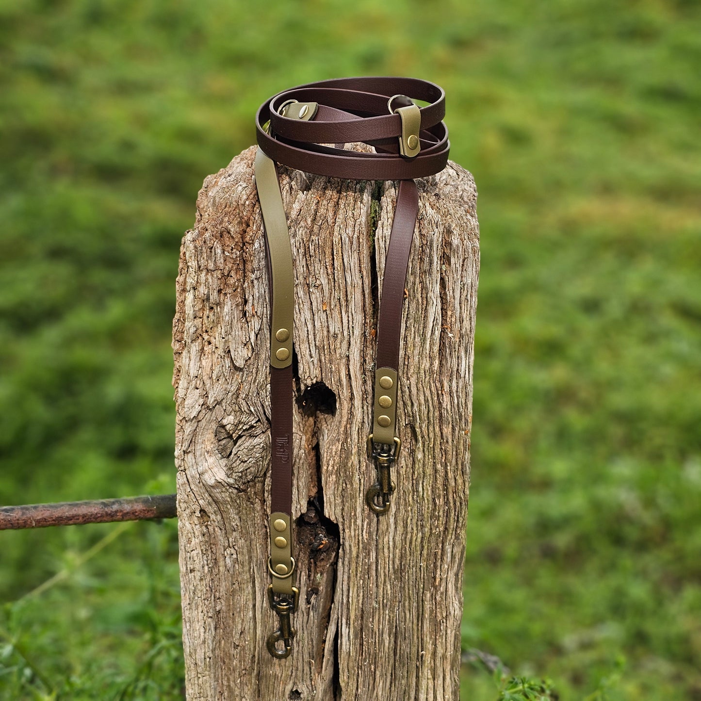 Dark Brown & Olive - Waterproof Biothane® Handsfree Dog Training Lead / Multiway Dog Lead