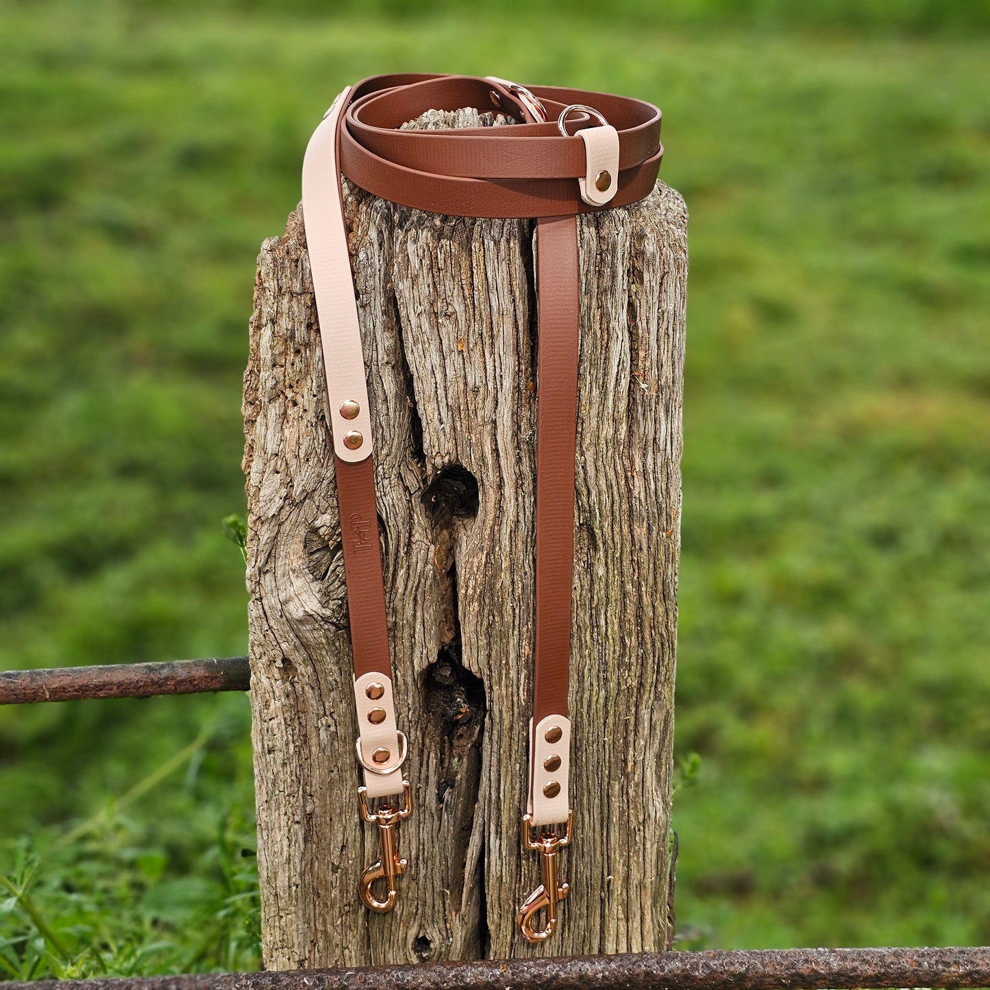 Brown & Powder Pearl - BioThane® waterproof Handsfree Dog Training Lead / Multiway Dog Lead