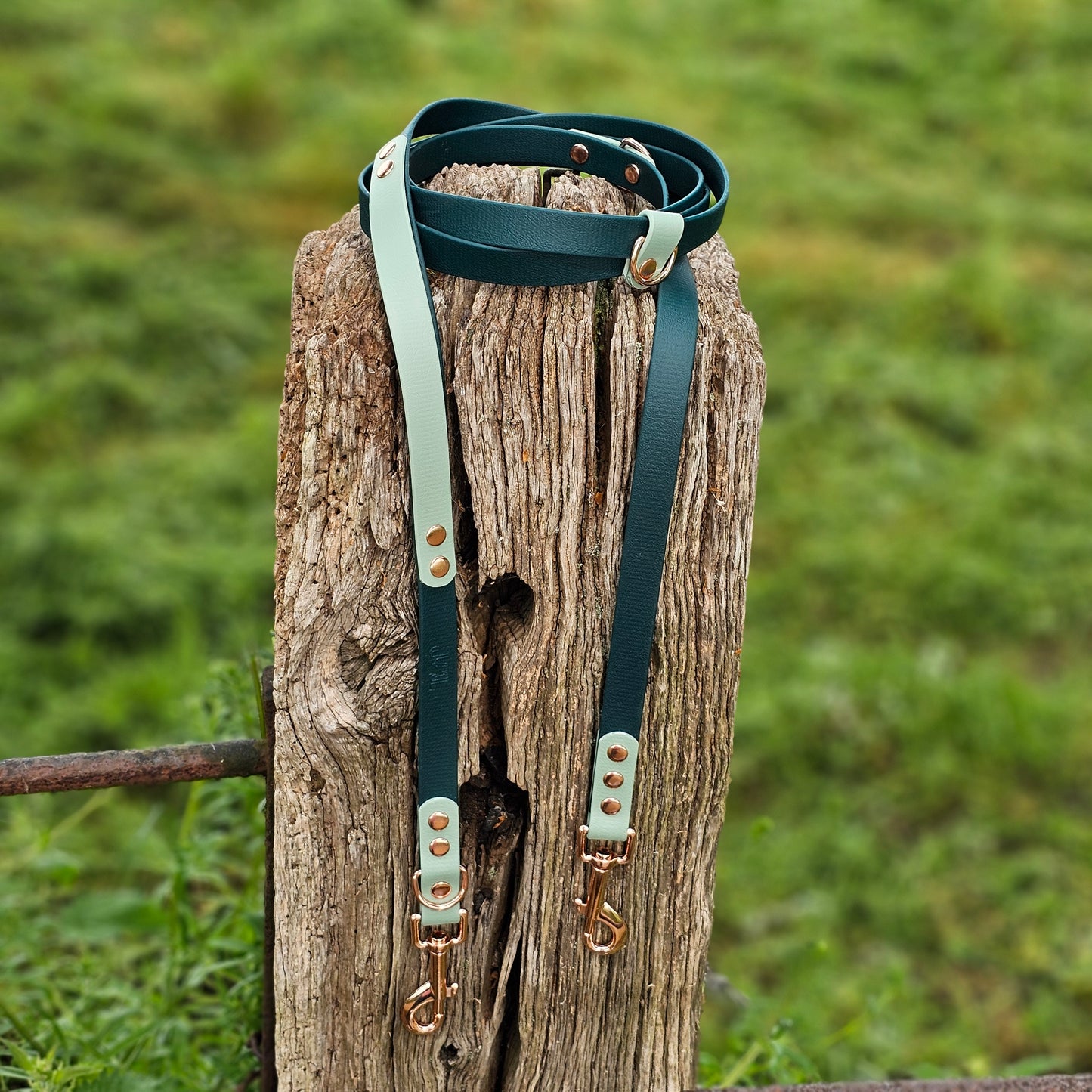 Dark Green & Sage - BioThane® waterproof Handsfree Dog Training Lead / Multiway Dog Lead