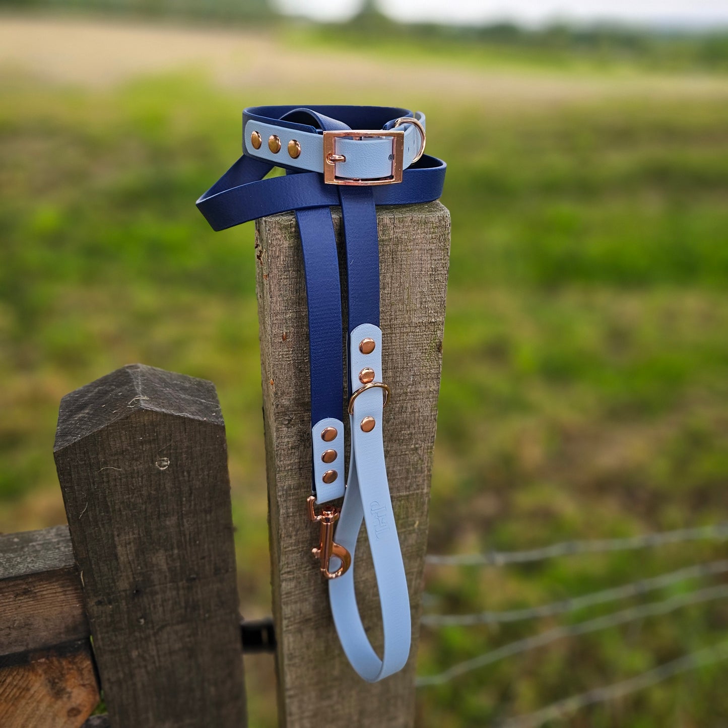NAVY / PASTEL BLUE - Waterproof BioThane© 2-coloured Dog Collar/Lead/Bundle