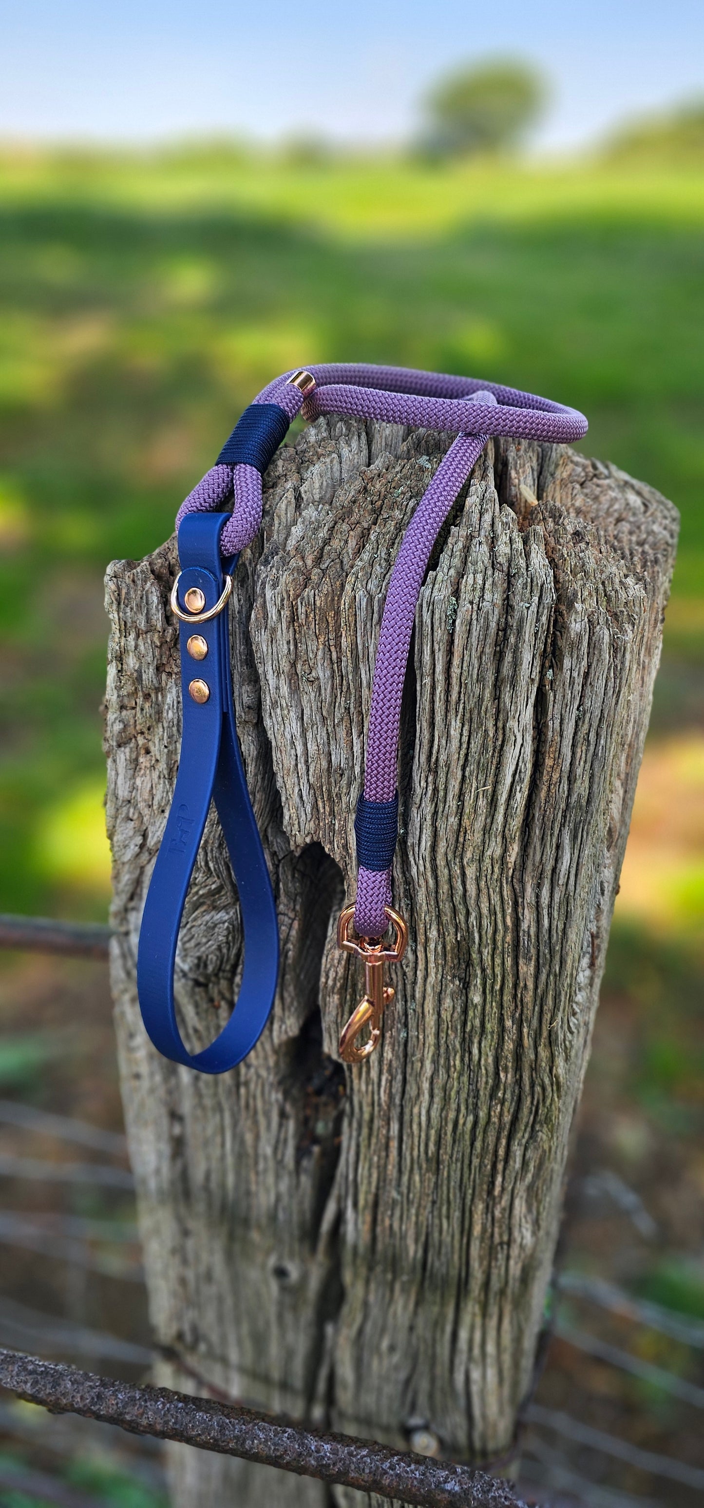 MAUVE & NAVY - Premium Rope & BioThane® Dog Collar/Lead/Bundles