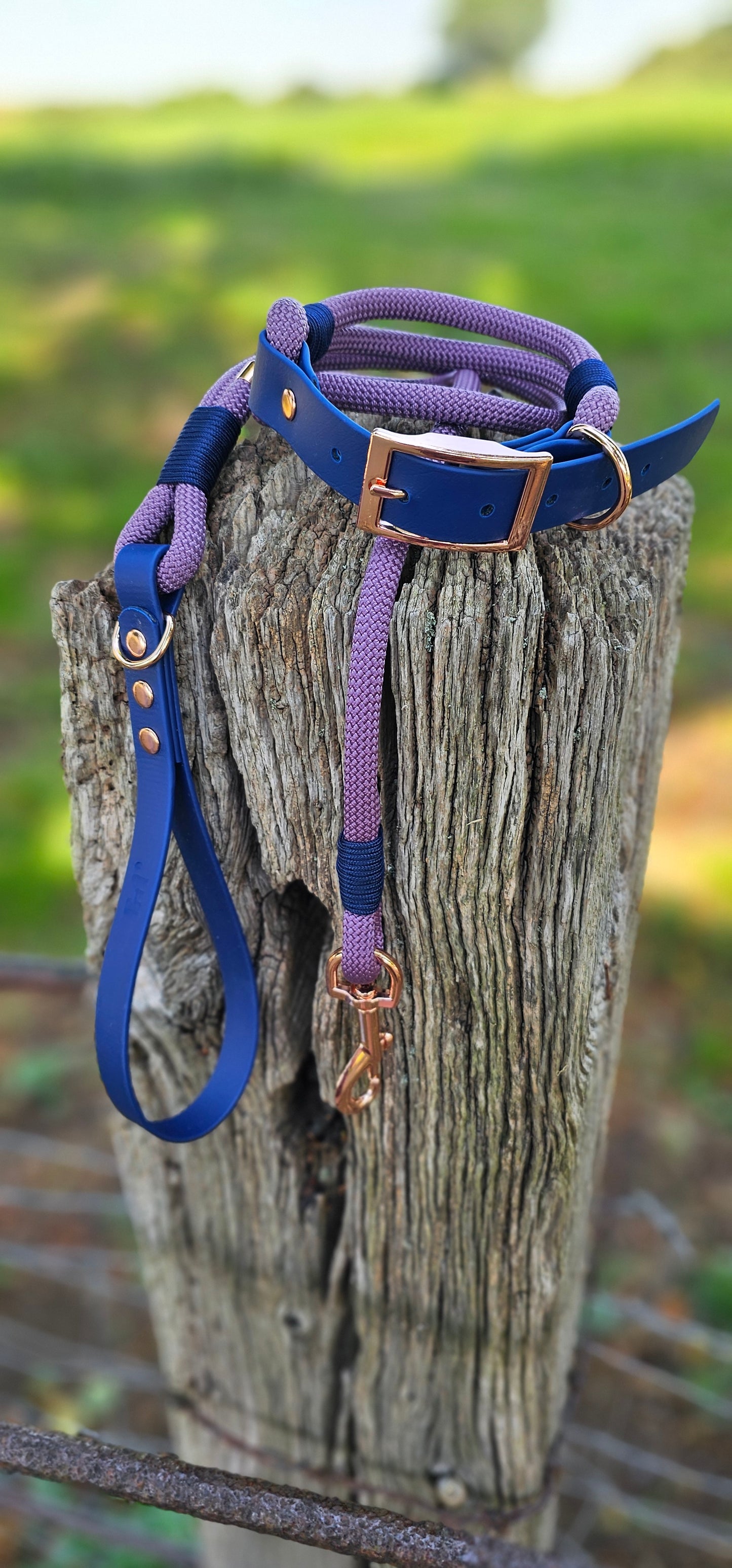 MAUVE & NAVY - Premium Rope & BioThane® Dog Collar/Lead/Bundles