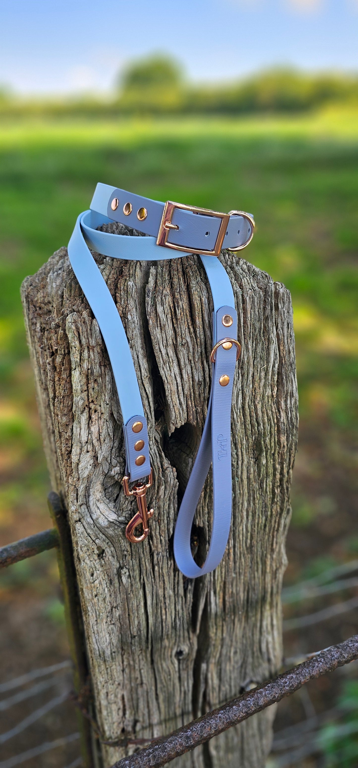 PASTEL BLUE / GREY - Waterproof BioThane© 2-coloured Dog Collar/Lead/Set/Bundle