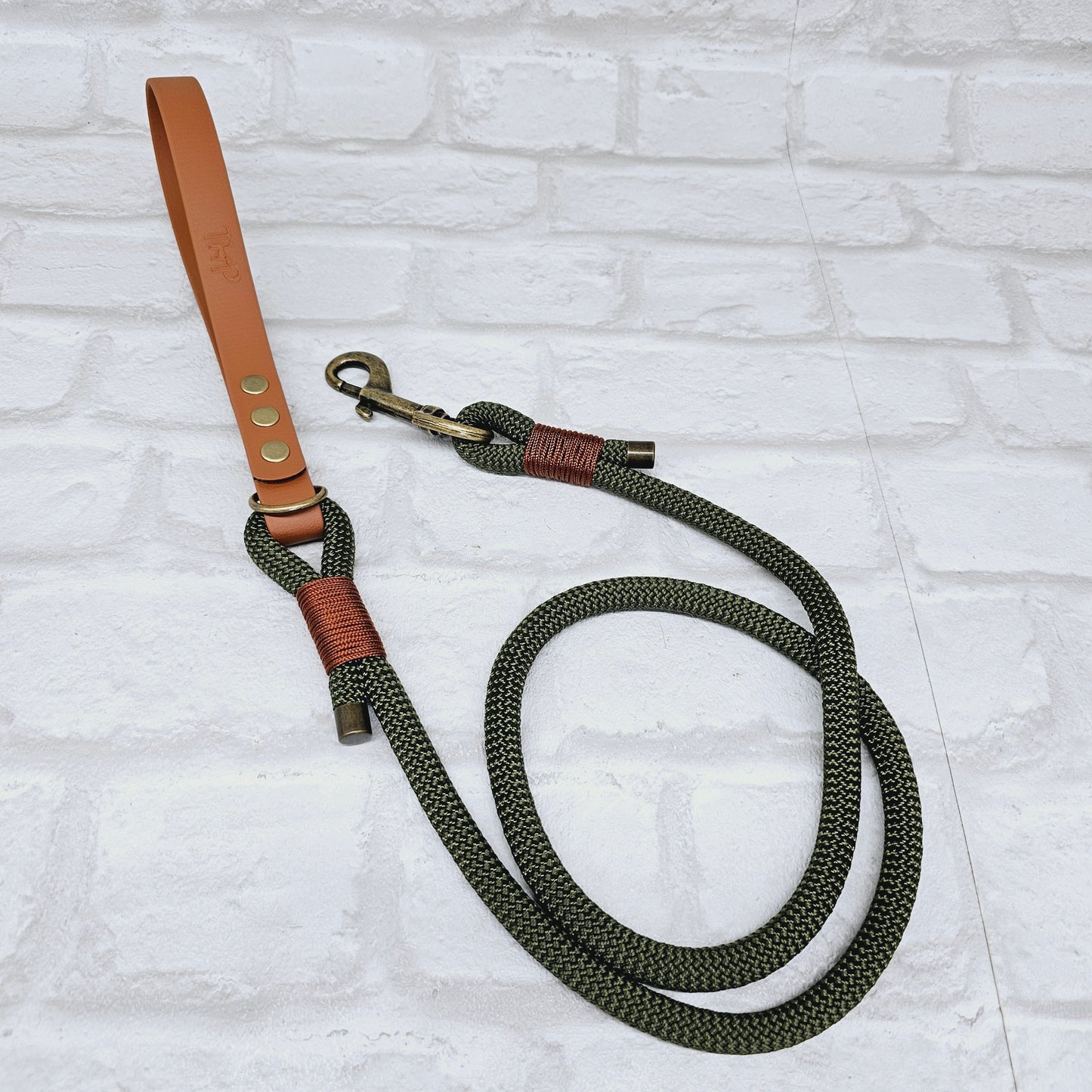 JfP PAF - ARMY GREEN & LIGHT BROWN - Rope & BioThane® Dog Collar & Lead