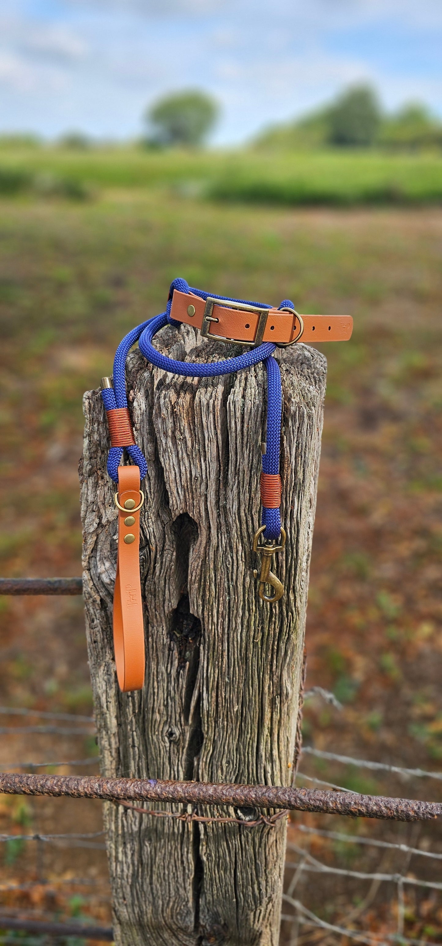 NAVY & LIGHT BROWN - Premium Rope & BioThane® Dog Collar/Lead/Bundles