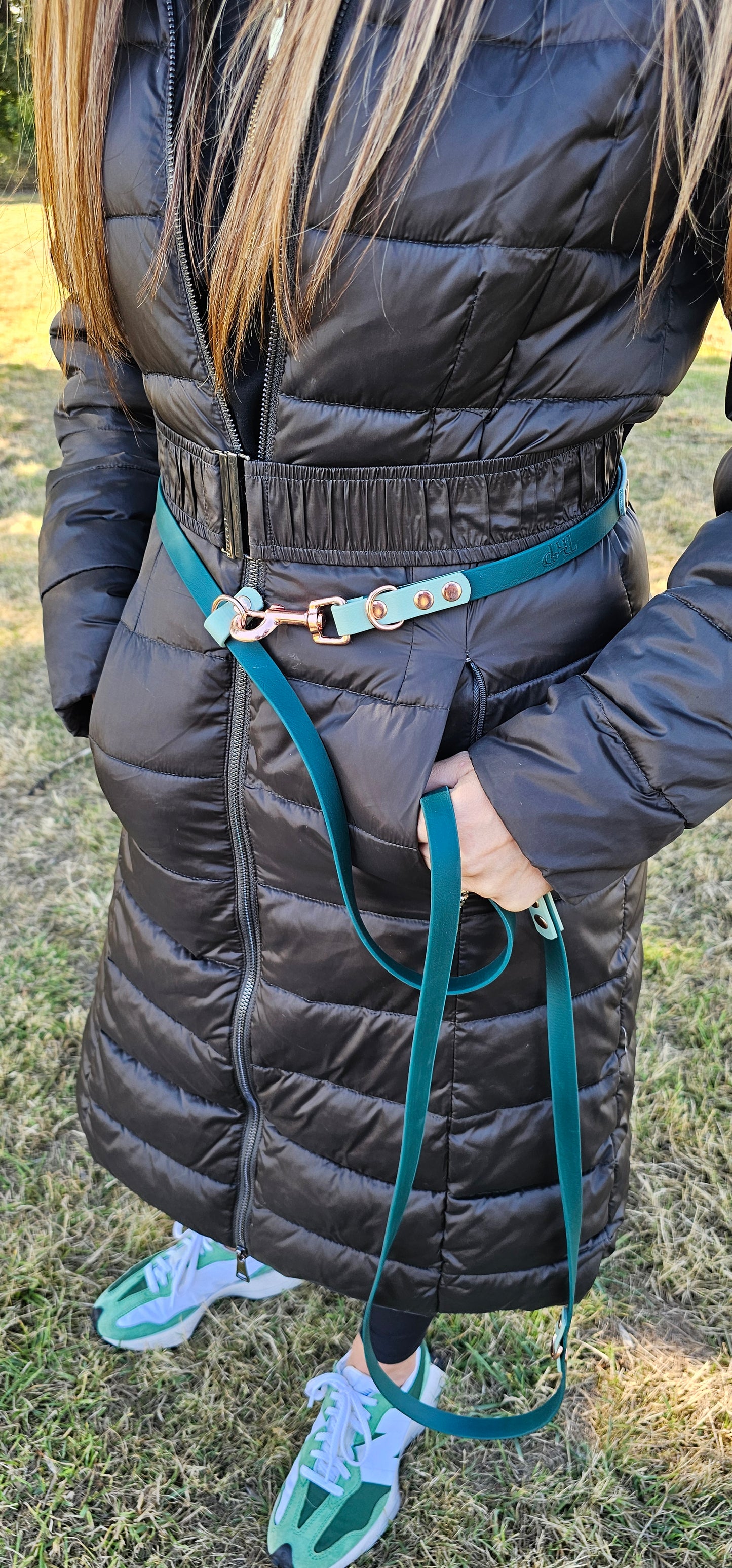 Brown & Powder Pearl - BioThane® waterproof Handsfree Dog Training Lead / Multiway Dog Lead