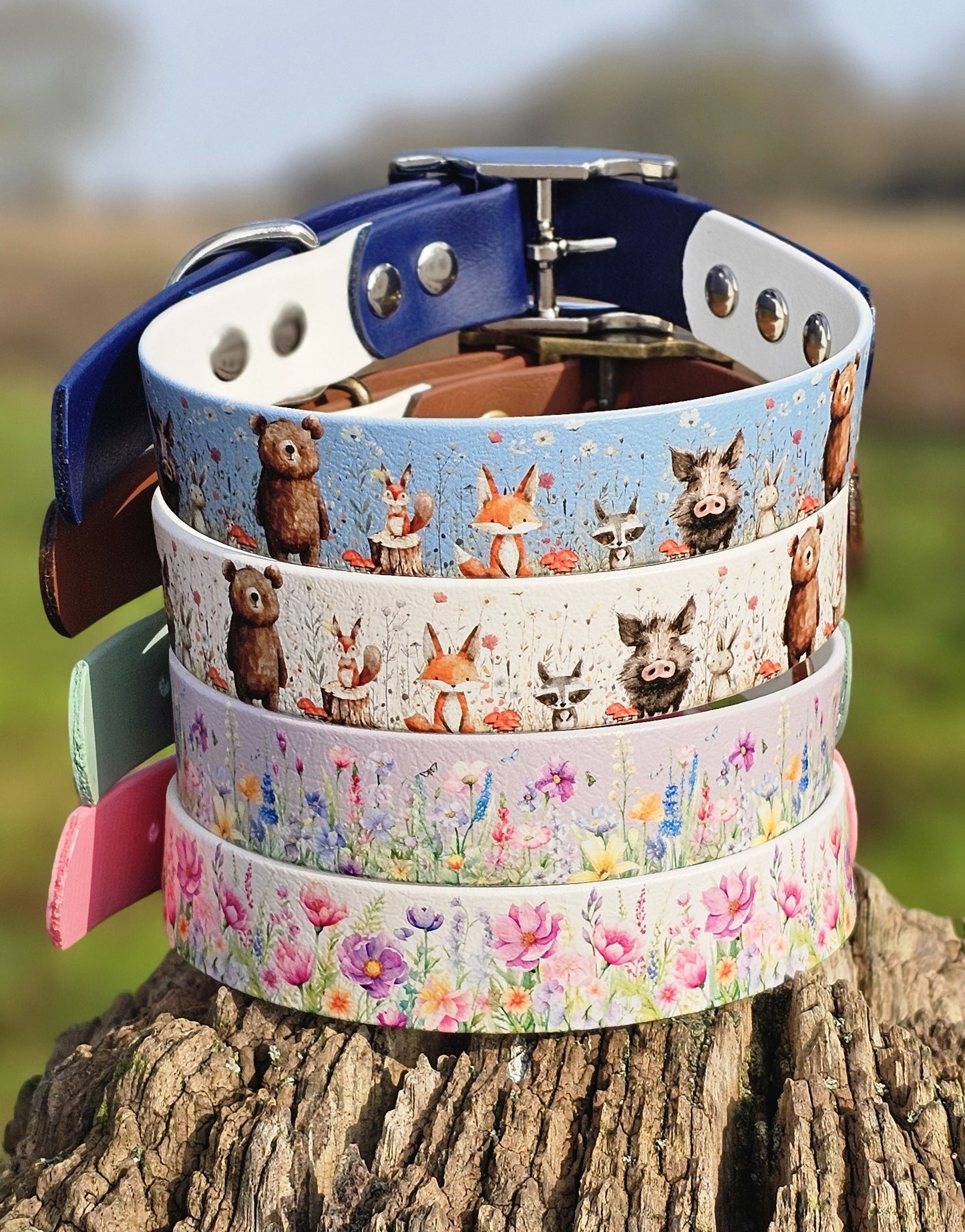Pink Blossom Waterproof BioThane® wide-fit Martingale Dog Collar