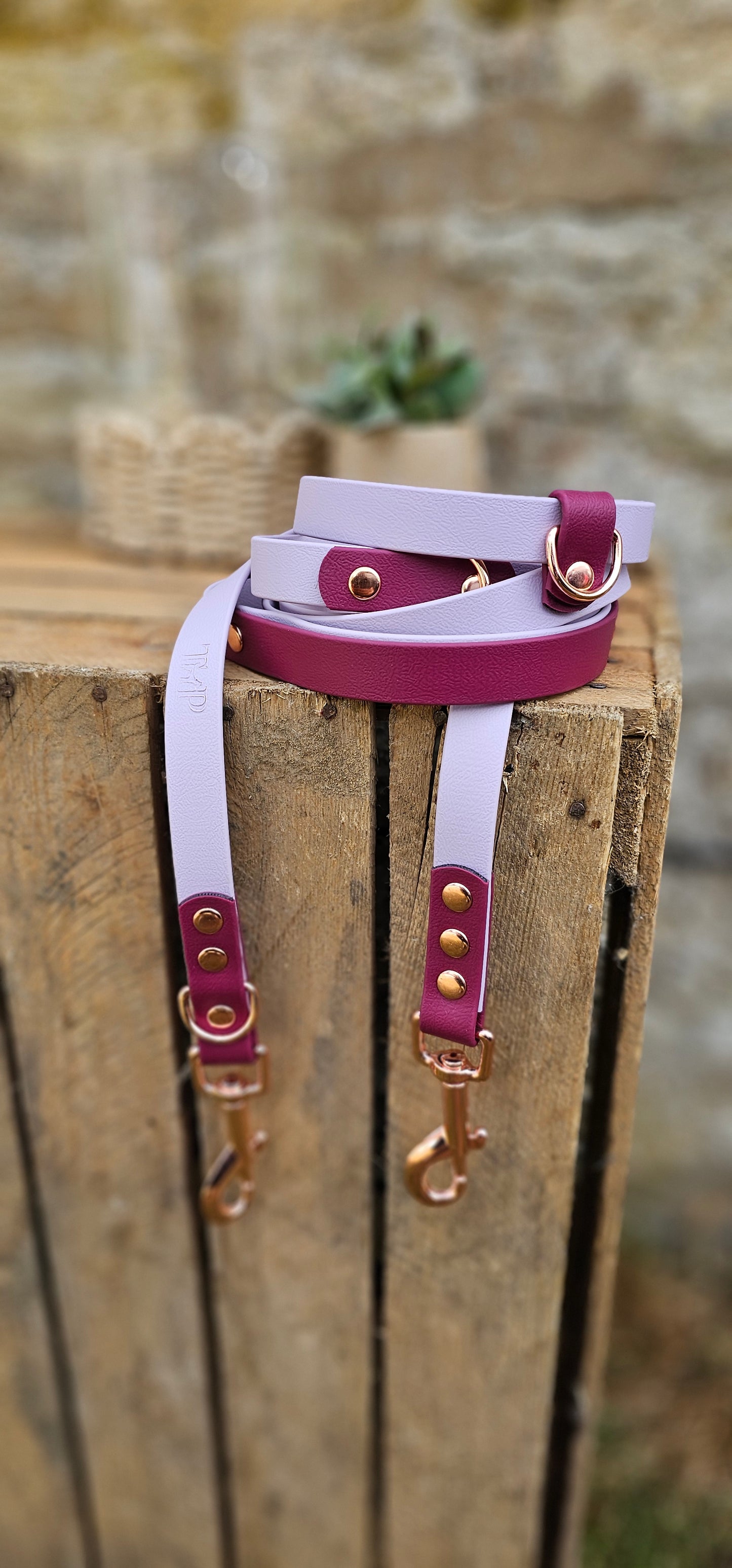 Lilac & Burgundy - BioThane® waterproof Handsfree Dog Training Lead / Multiway Dog Lead