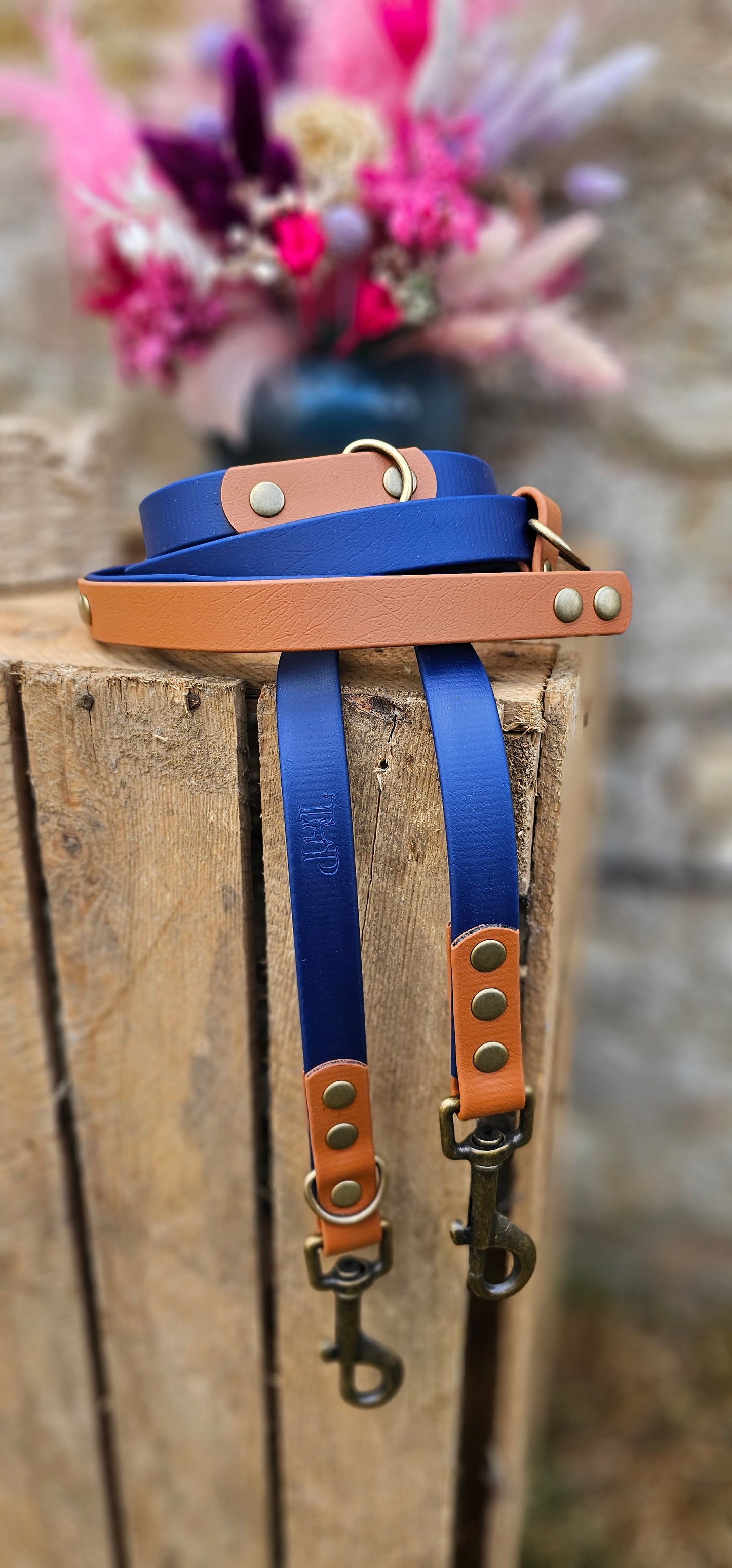 Navy & Light Brown - BioThane® waterproof Handsfree Dog Training Lead / Multiway Dog Lead