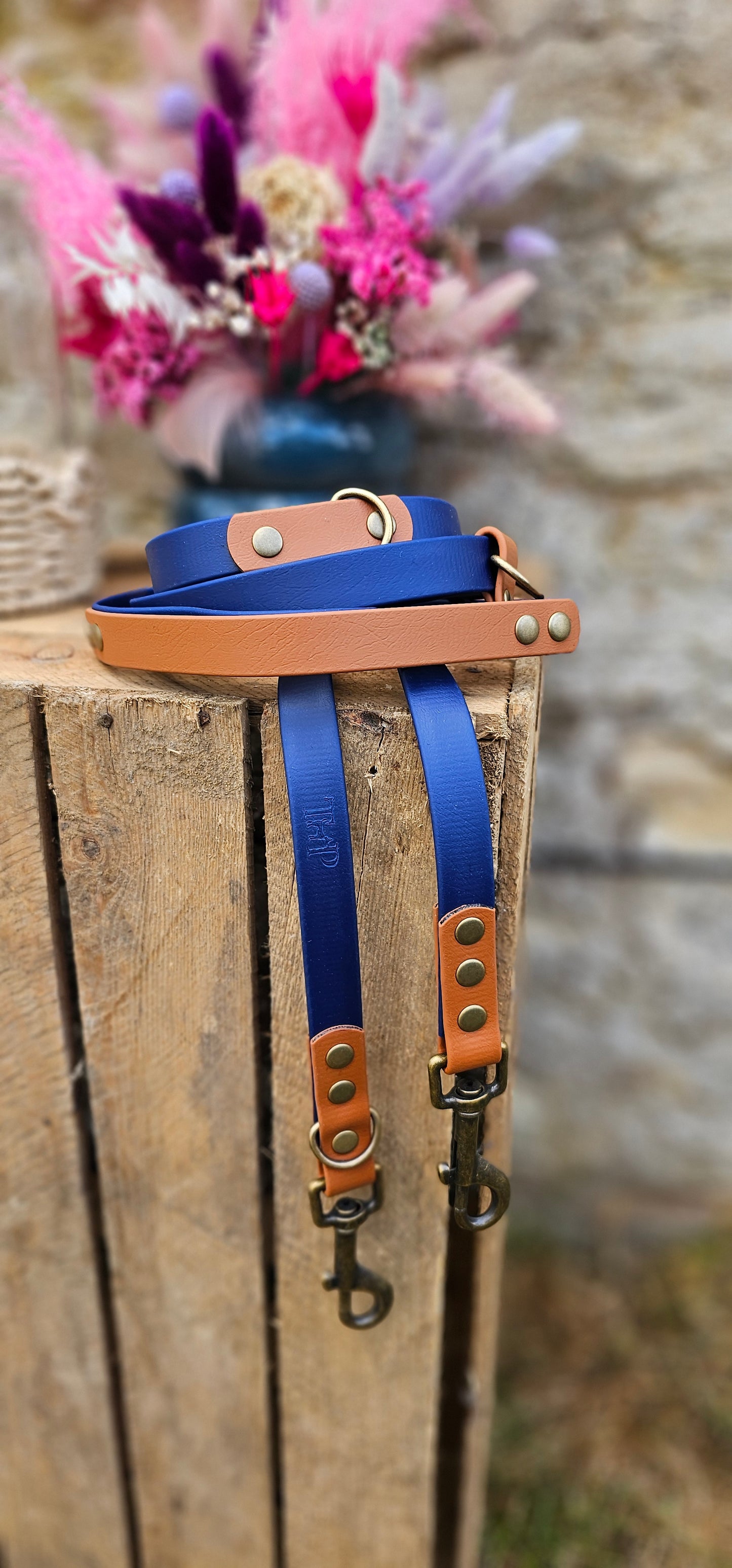 Navy & Light Brown - BioThane® waterproof Handsfree Dog Training Lead / Multiway Dog Lead