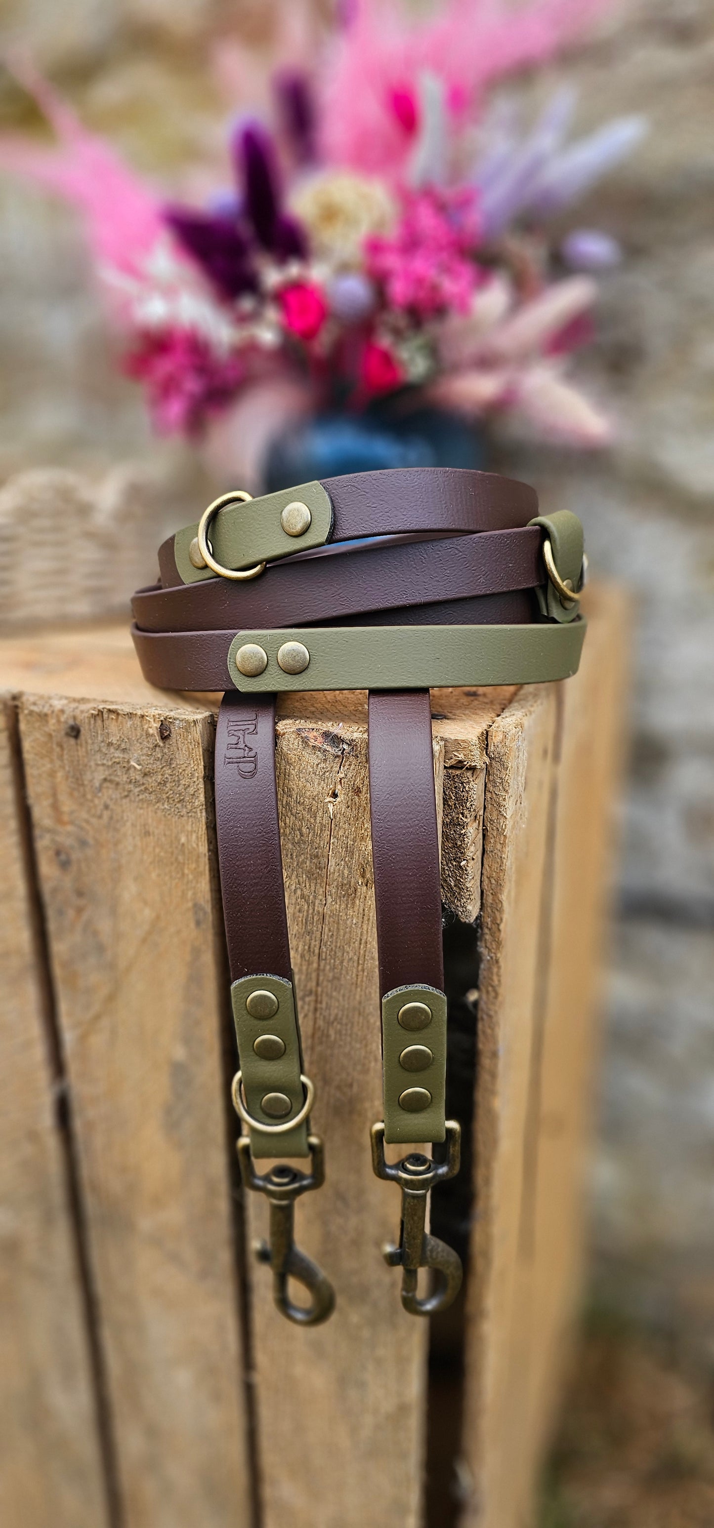 Dark Brown & Olive - Waterproof Biothane® Handsfree Dog Training Lead / Multiway Dog Lead