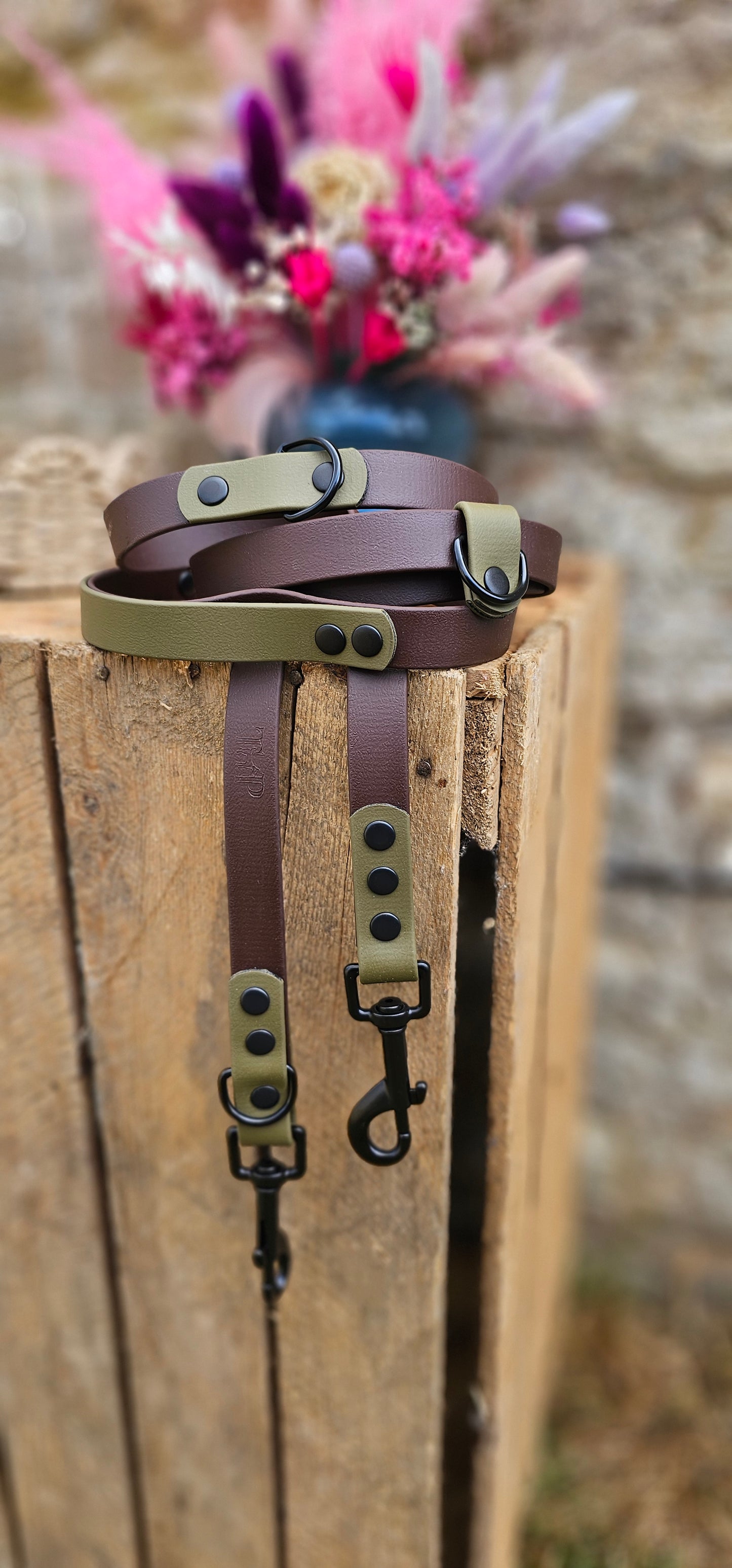 Dark Brown & Olive - Waterproof Biothane® Handsfree Dog Training Lead / Multiway Dog Lead