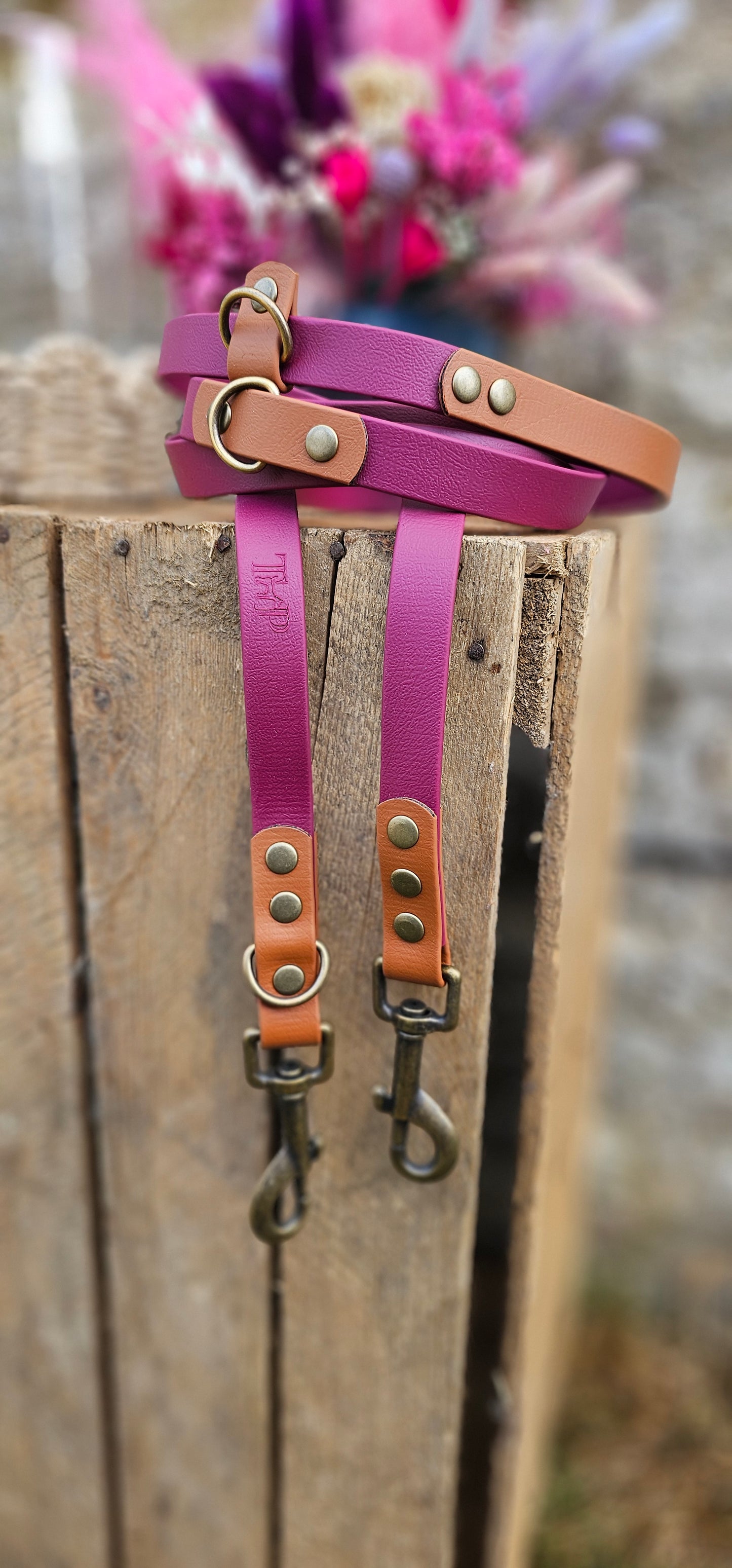 Burgundy & Light Brown - BioThane® waterproof Handsfree Dog Training Lead / Multiway Dog Lead