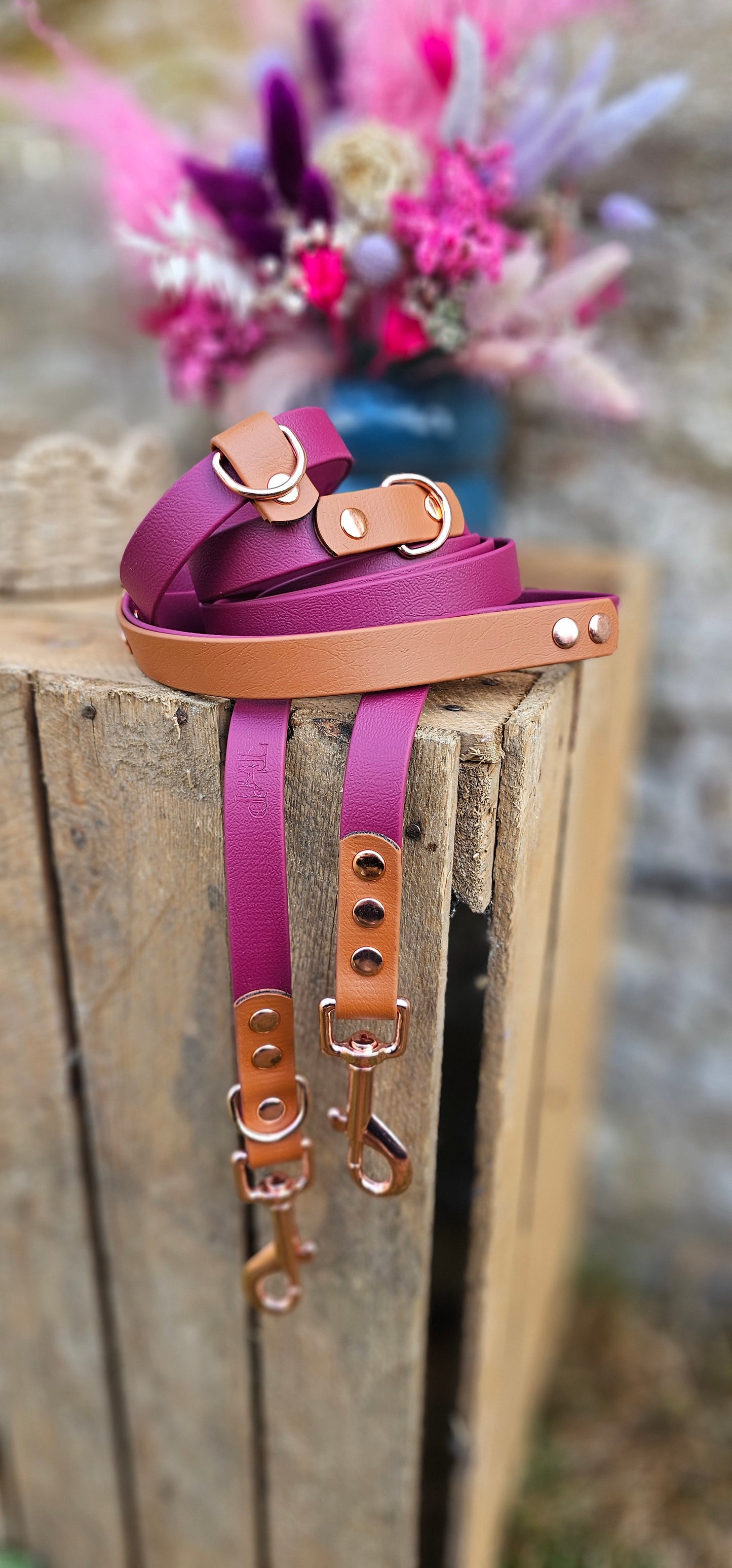 Burgundy & Light Brown - BioThane® waterproof Handsfree Dog Training Lead / Multiway Dog Lead