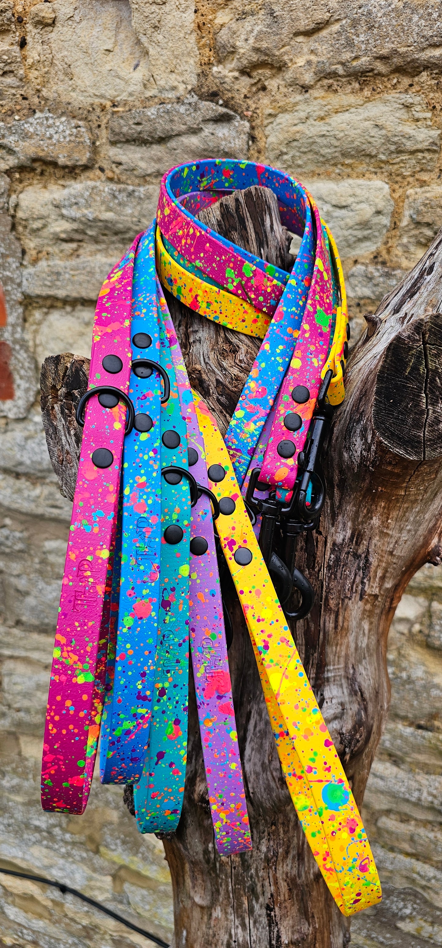 Yellow - Waterproof BioThane® Neon Splatter Dog Lead