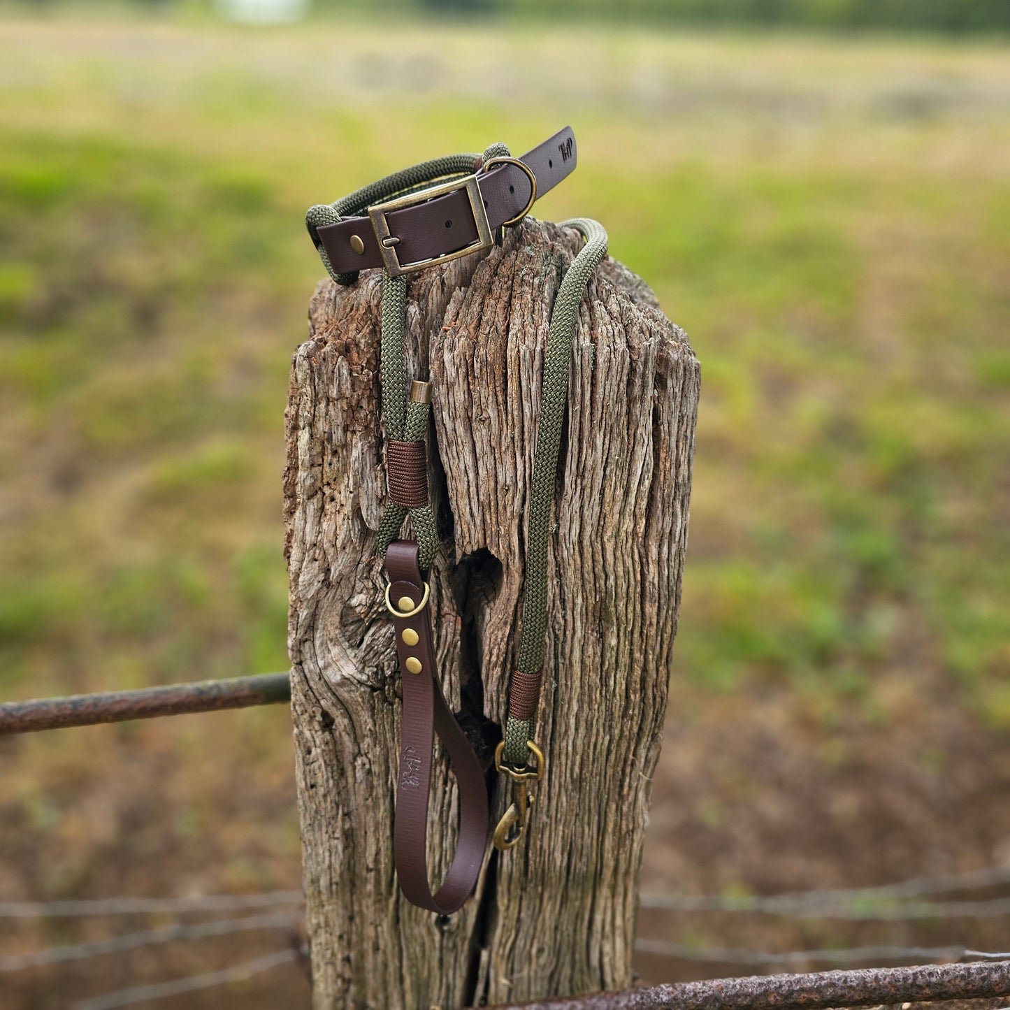 MILITARY GREEN & DK BROWN - Premium Rope & BioThane® Dog Collar/Lead/Bundles