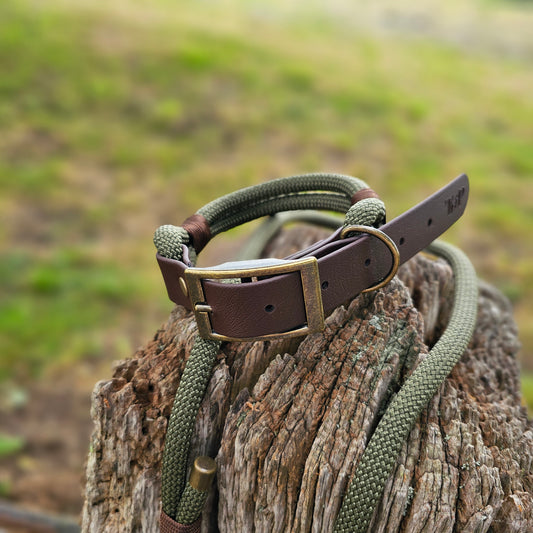 ARMY GREEN & DARK BROWN - Classic Rope BioThane® Dog Collar
