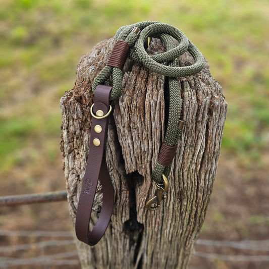 ARMY GREEN & DARK BROWN - Classic Rope BioThane® Dog Lead