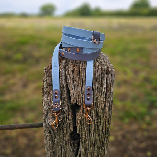 Pastel Blue & Grey - BioThane® waterproof Handsfree Dog Training Lead / Multiway Dog Lead
