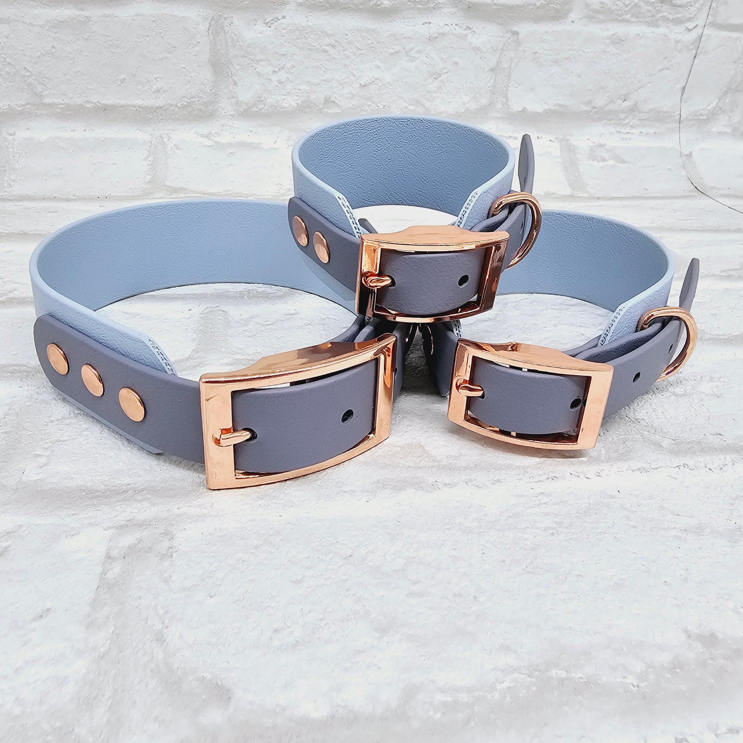 Baby Blue & Grey - Waterproof BioThane© two-coloured Wide Fit Dog Collar / Martingale Collar