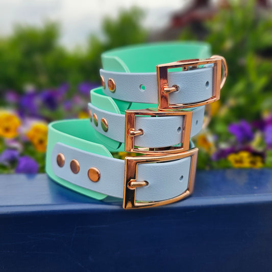 Mint & Baby Blue - Waterproof BioThane© two-coloured Wide Fit Dog Collar / Martingale Collar