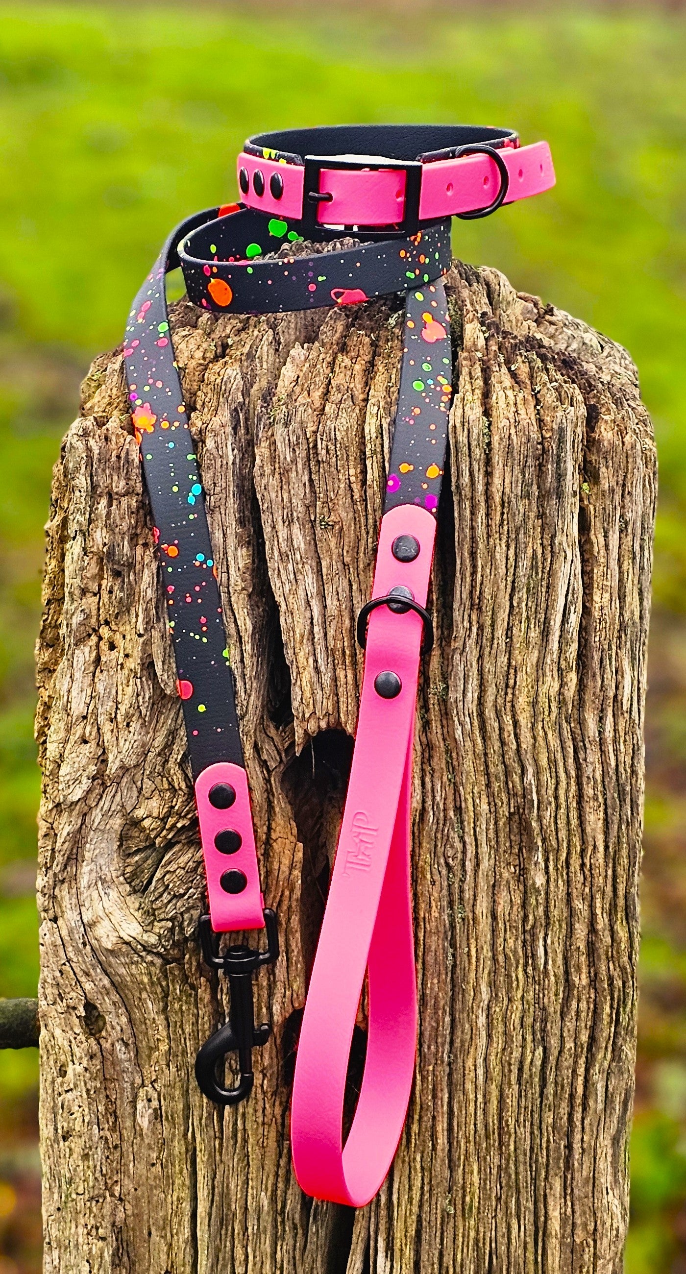 Black & Neon Pink – Waterproof BioThane® Splatter Dog Lead (Neon Collection)