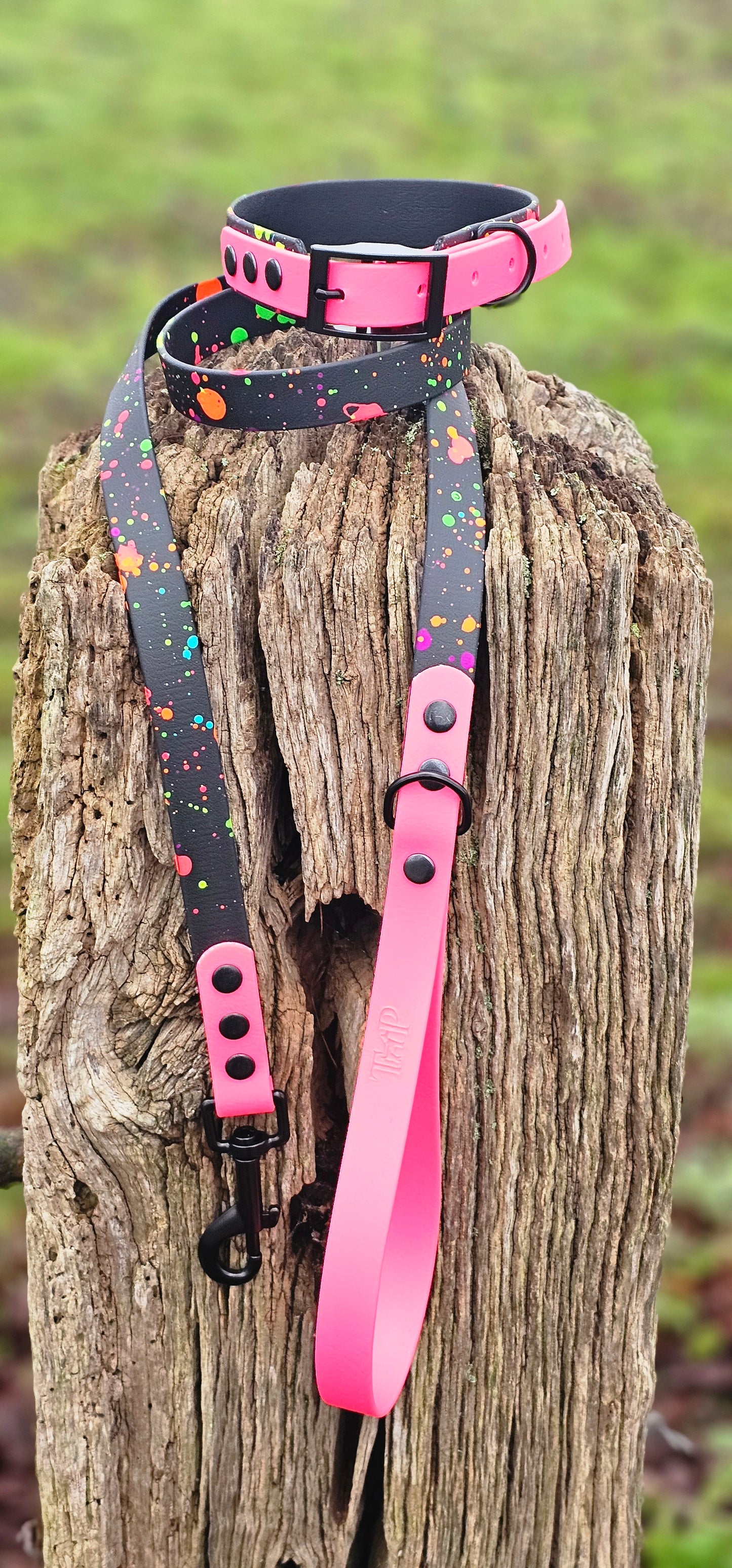 Neon Splatter Collection Neon Pink -  BioThane waterproof Splatter Dog Collar & Lead